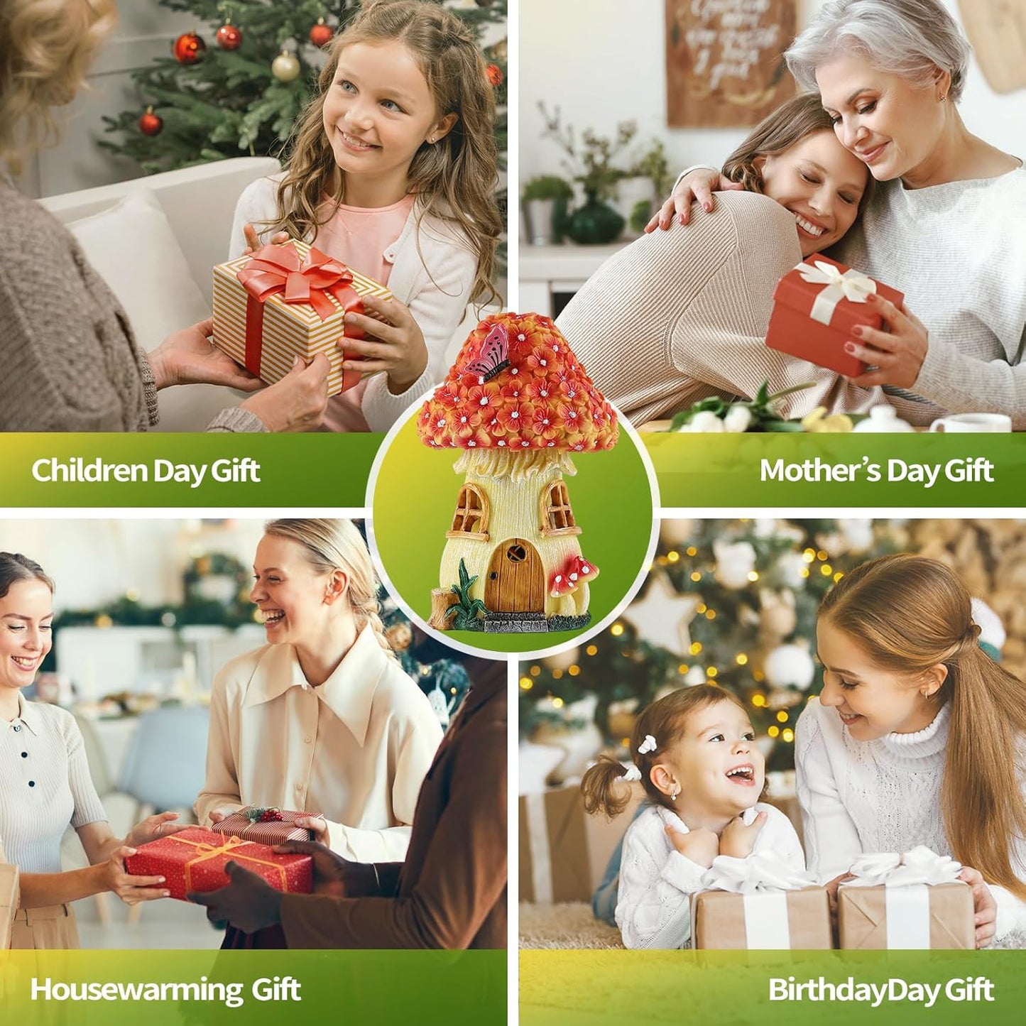 Fairy Garden House Mushroom with Solar LED Light - Resin Fairy Garden Accessories, Waterproof Outdoor Light Statue Tiny House, Perfect for Lawn, Balcony, Yard Decor, 7" H