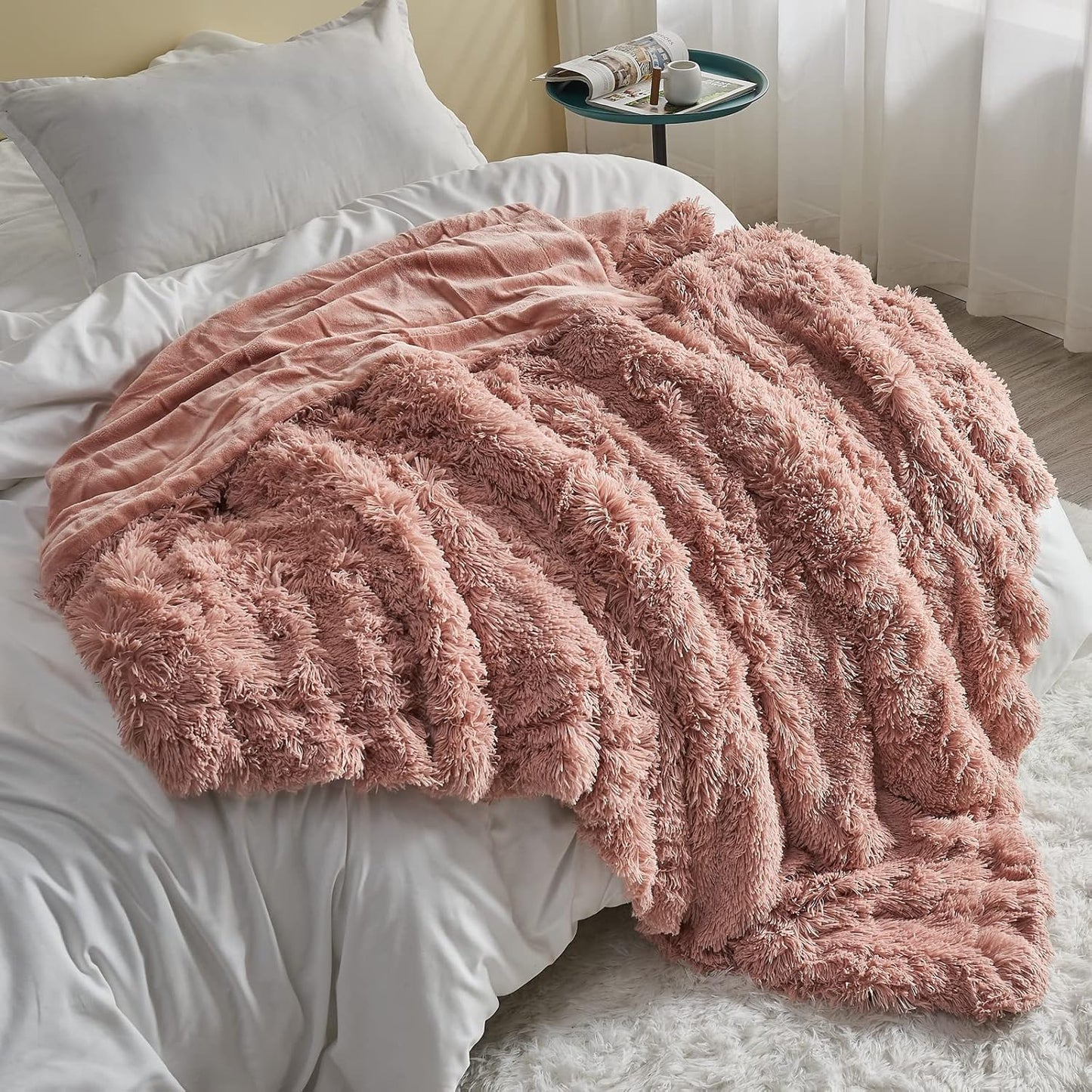 GONAAP Fuzzy Faux Fur Throw Blanket Pink Super Soft Cozy Plush Fuzzy Shaggy Blanket for Couch Sofa Bed (Pink, Throw(50"x60"))