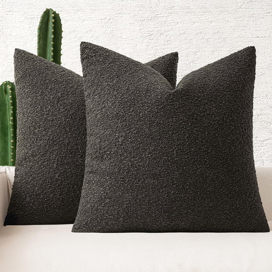 MIULEE 24x24 Decorative Euro Sham Throw Pillows for Bed Set of 2 Textured Boucle Neutral Winter Throw Pillow Covers Dark Coffee Accent Solid Couch Pillowcases Sofa Livingroom Home Decor