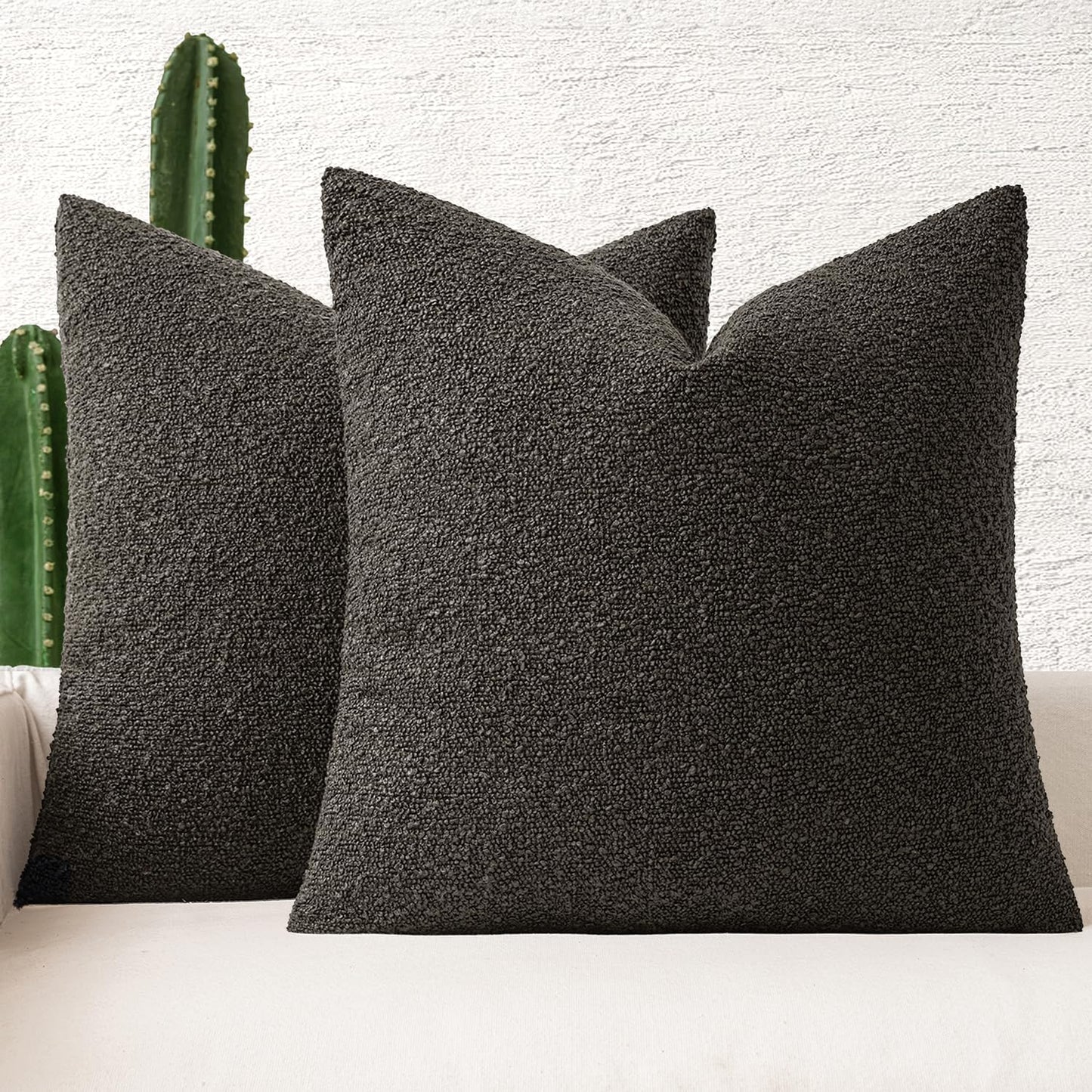 MIULEE 22x22 Inch Decorative Euro Sham Throw Pillows for Bed Set of 2 Textured Boucle Neutral Winter Throw Pillow Covers Dark Coffee Accent Solid Euro Couch Pillowcases Sofa Livingroom Home Decor