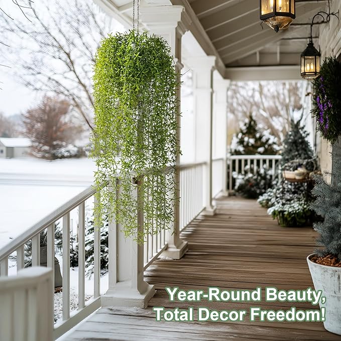 4PCS Fake Hanging Plants Set - Ultra Realistic Artificial Vine with Lifelike Leaves, Zero Maintenance Home & Office Decor for Wall, Shelf, Wedding Arch