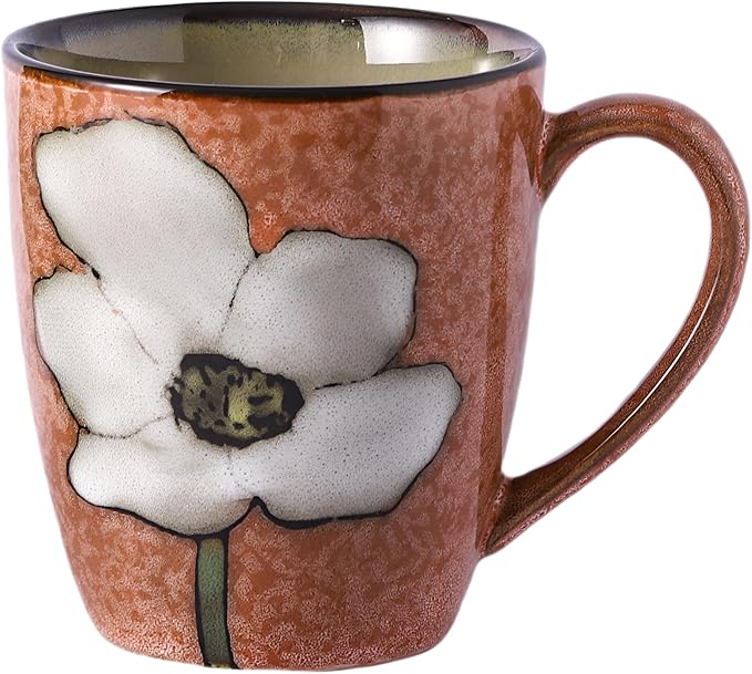 12oz/350ml Ceramic Coffee Mug with Handle,Hand Painted Vintage Floral Cappuccino Cups, Suitable for Tea Cups,Colorful Stoneware Coffee Mugs and Drinking Cup,Ideal Gifts for Women and Men-Pink
