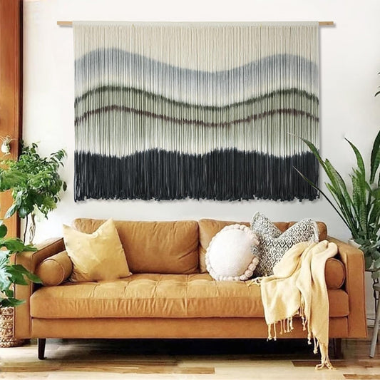 Macrame Wall Hanging Dip-Dye Large Macrame Wall Decor Boho Home Decor Scale Fiber Wall Art Yarn Craftsmanship Art 57" Wx 35" L
