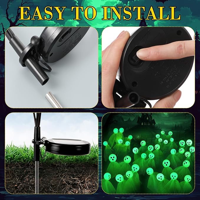 VIHOSE 6 Packs Halloween Solar Lights Outdoor 36 LED Solar Ghost Pathway Lights Waterproof Spooky Ghost Path Light Outdoor Halloween Decorations for Outside Garden Lawn Yard Decors (Green)