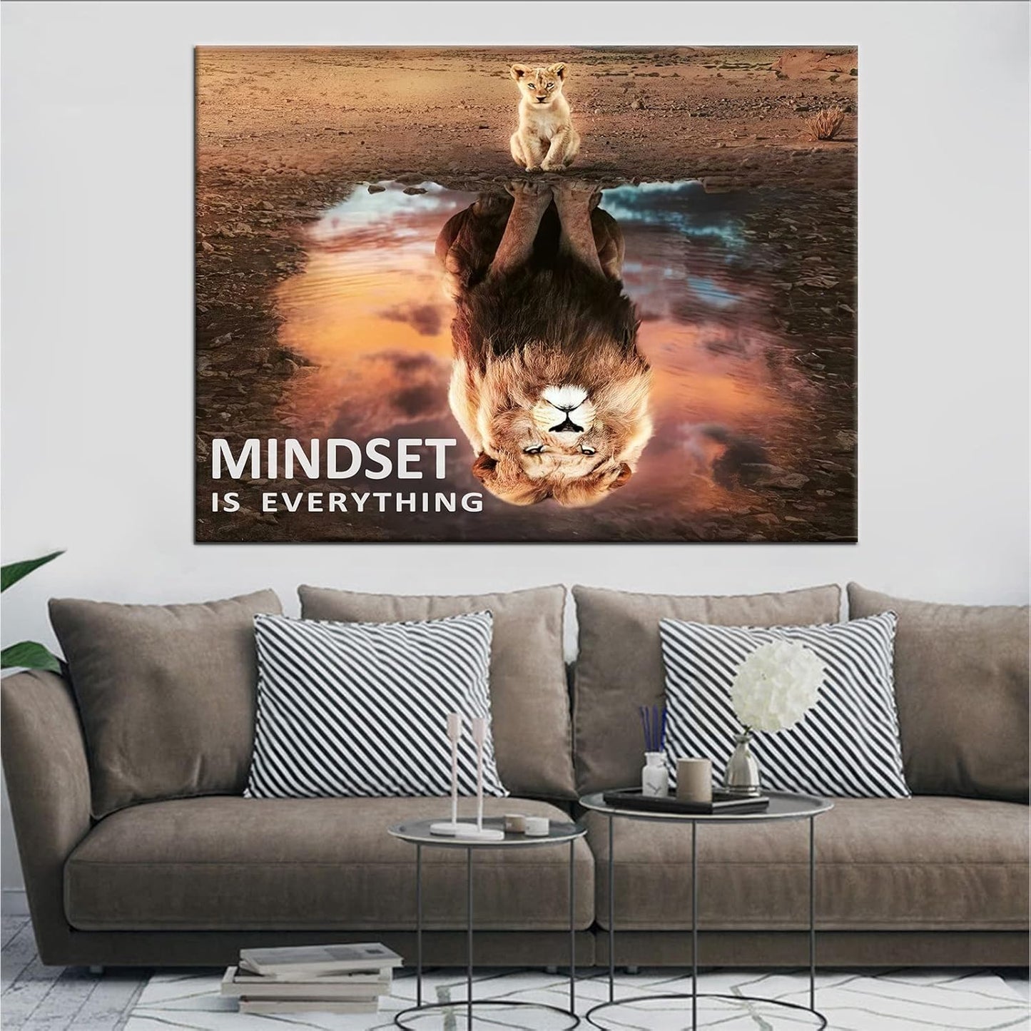 Inspirational Wall Art Mindset is Everything Pictures Motivational Painting Prints on Canvas Modern Inspiring Entrepreneur Quotes Lion Posters Artwork for Office Classroom Home Decor [40''W x 30''H]
