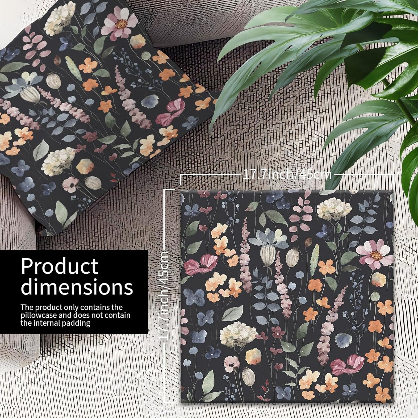 Decorative Throw Pillow Covers 18x18 Inch, Cute Home Decor for Living Room Outdoor Funny Pillowcase Polyester Cushion Case Black Floral