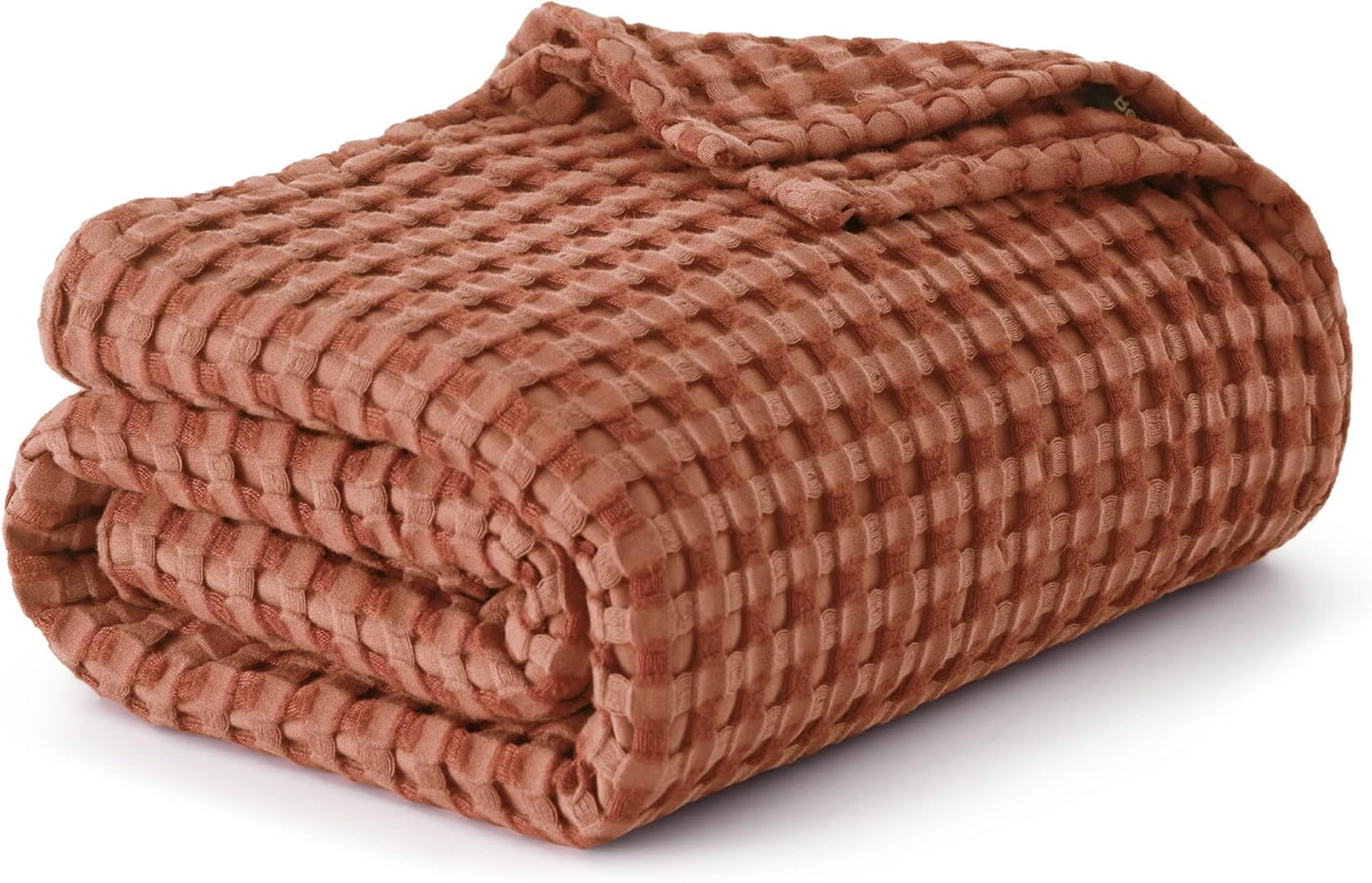 Bedsure Cooling Cotton Waffle King Size Blanket - Lightweight Breathable Blanket of Rayon Derived from Bamboo for Hot Sleepers, Luxury Throws for Bed, Couch and Sofa, Red Orange, 104x90 Inches