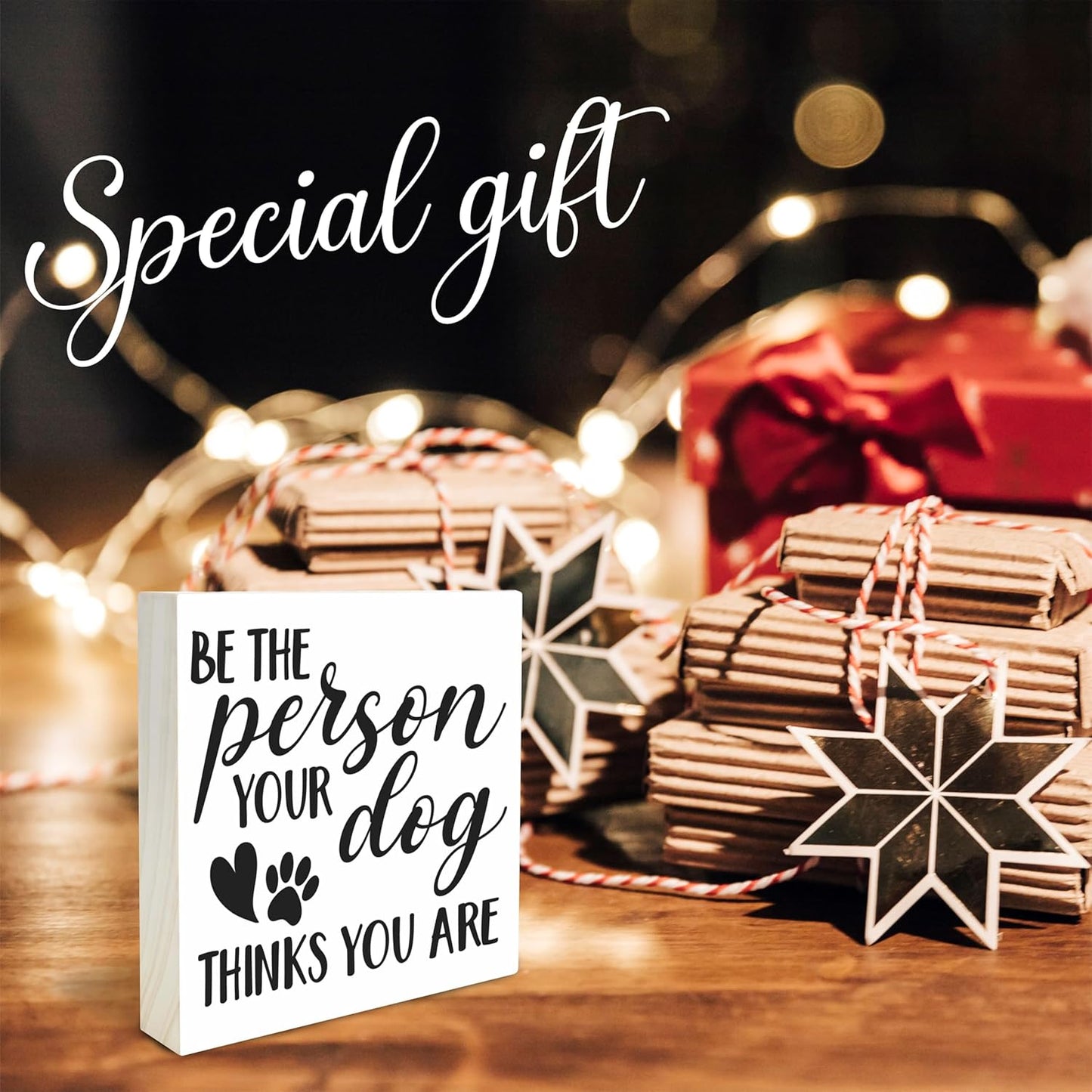 Dog Theme Wooden Block Sign - Be The Person Your Dog Thinks You Are - 4"X4" Pine Wood Plaque, Home & Office Desk Decor, Lover Gift, Room Tabletop, Shelf Accessories - A06