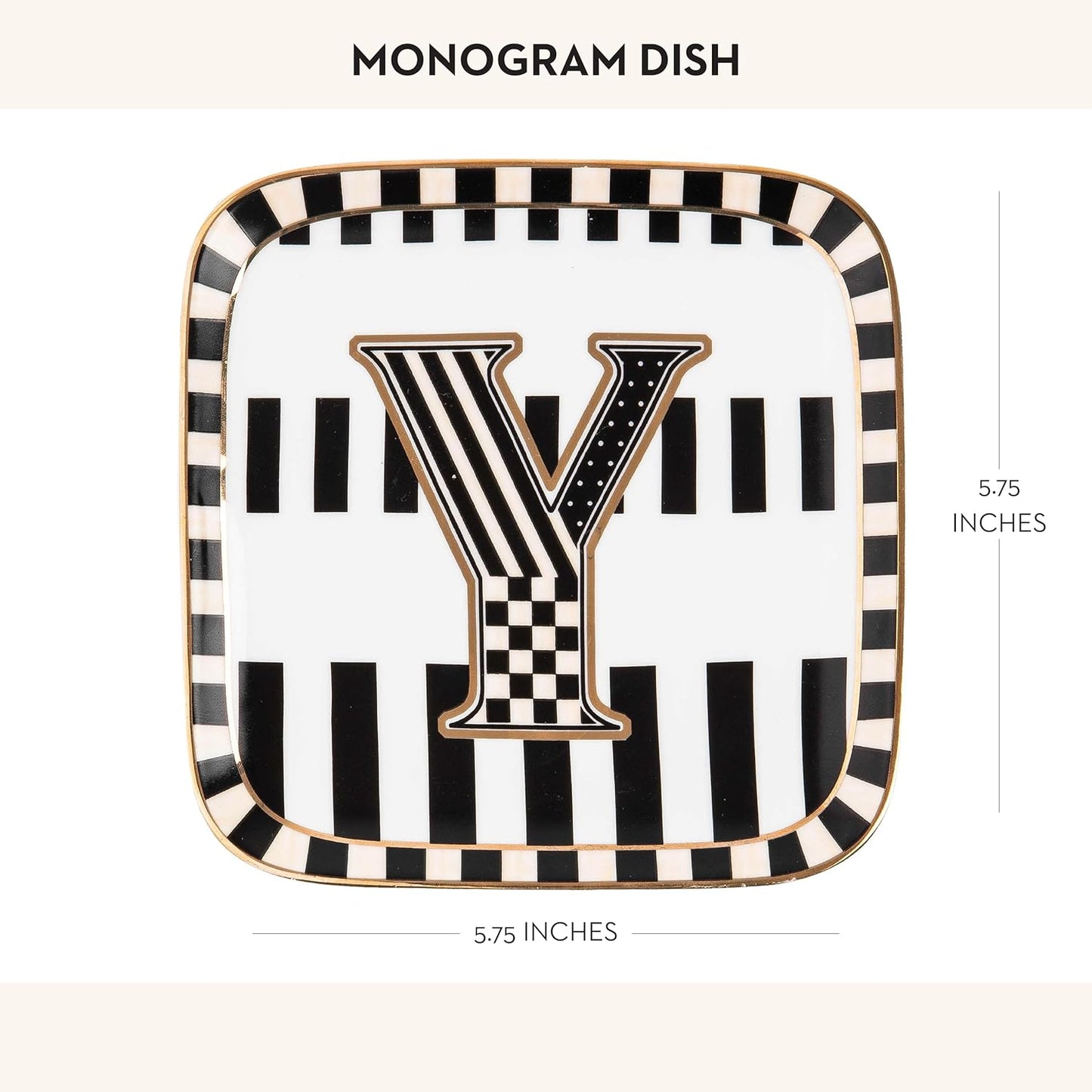 MACKENZIE-CHILDS Monogram Dish, Decorative Ceramic Letter Plate, 5 3/4" Square, Y