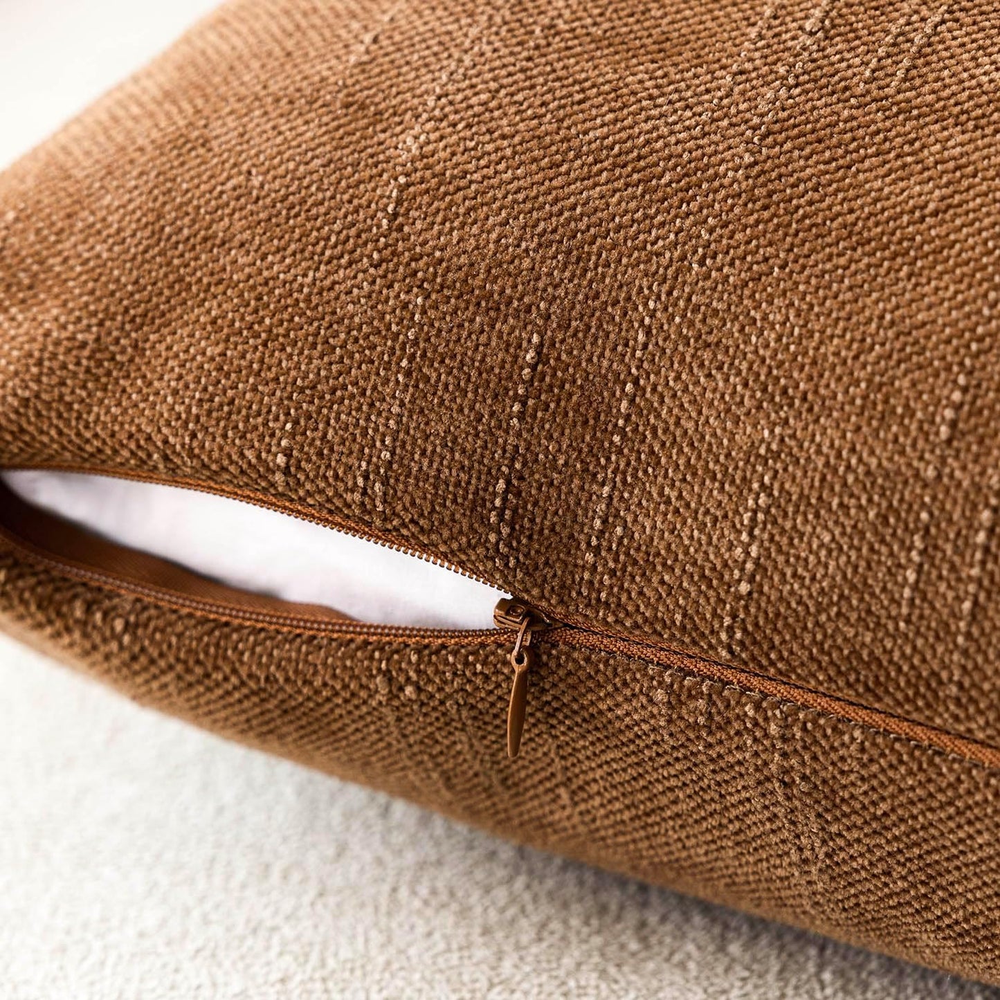 Foindtower Pack of 2 Soft Textured Chenille Throw Decorative Pillow Covers Square Accent Solid Cushion Cover Cozy Farmhouse Pillow Case with Zippe for Couch Sofa Bed Living Room 16x16 Inch, Bronze