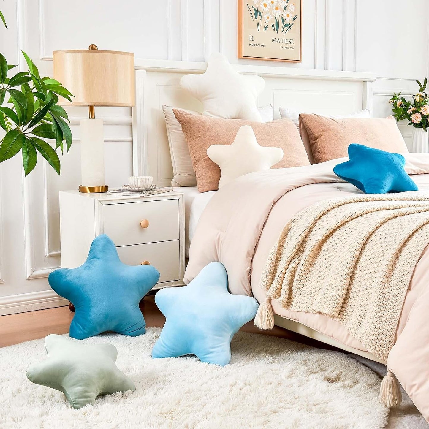 Dusty Blue Star Throw Pillow, Cute Star Pillow Room Decor, Soft 14.9" Star Shaped Decorative Throw Pillow for Bedroom, Star Plush Floor Cushions Pillows