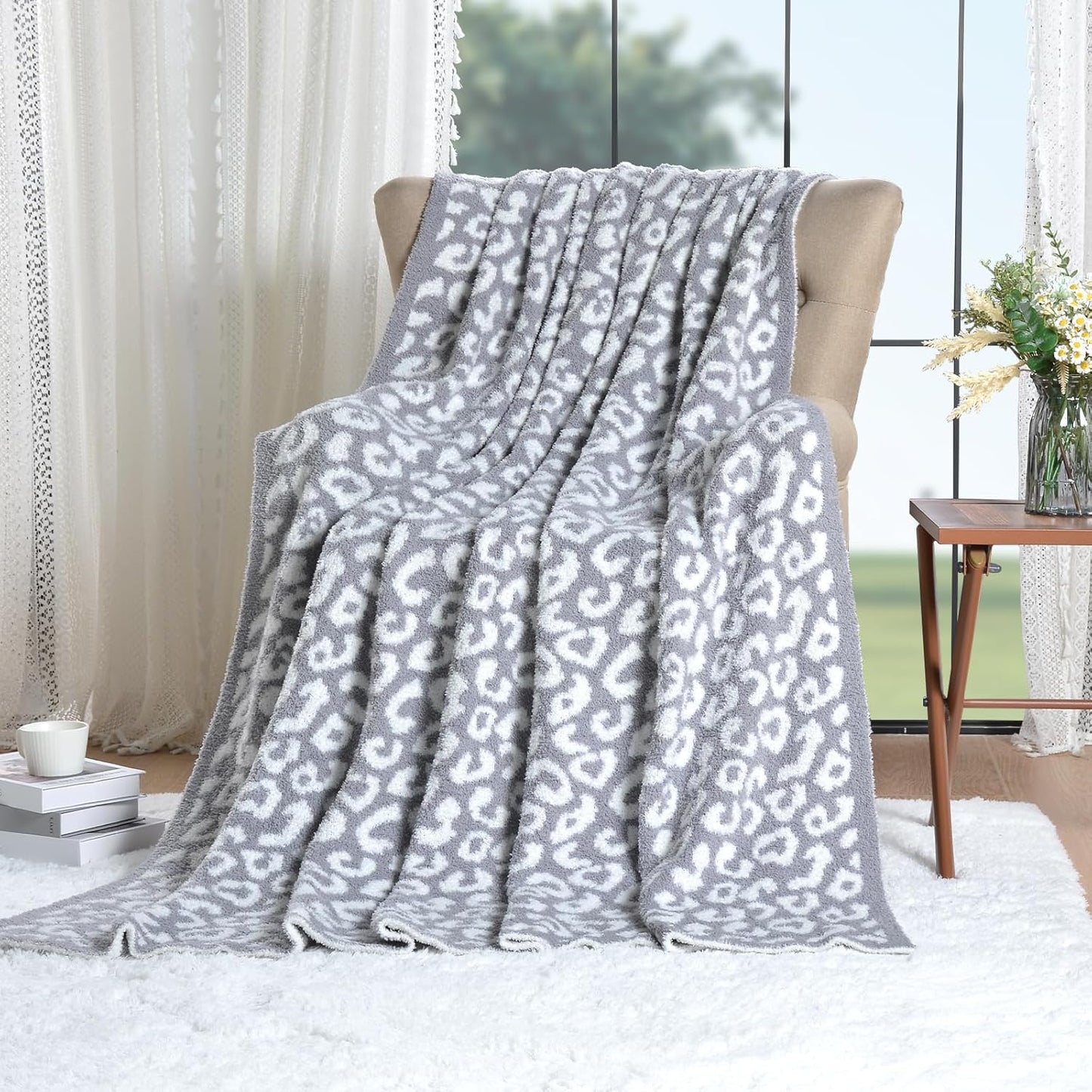 Leopard Knit Throw Soft Cozy Lightweight Blanket for Bed Sofa Couch Breathable Warm Cheetah Blanket Leopard Grey 60x80 Inches