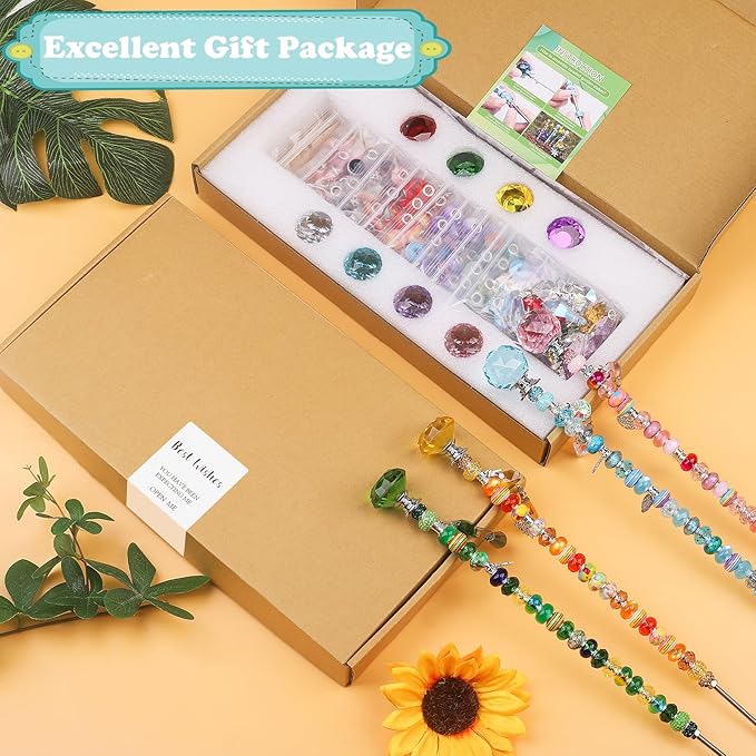 UFU 238Pcs DIY Fairy Wand Beaded Garden Stakes Kit, Fairy Wands Kit with Sparkling Crystal Pendants, Suitable for Different Holidays Garden Stakes Decorative Outdoor Beadable Items(12IN)