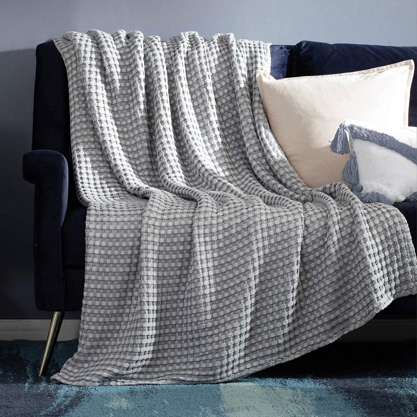 Bedsure Cooling Cotton Waffle Twin XL Blanket - Lightweight Breathable Blanket of Rayon Derived from Bamboo for Hot Sleepers, Luxury Throws for Bed, Couch and Sofa, Grey, 66x90 Inches