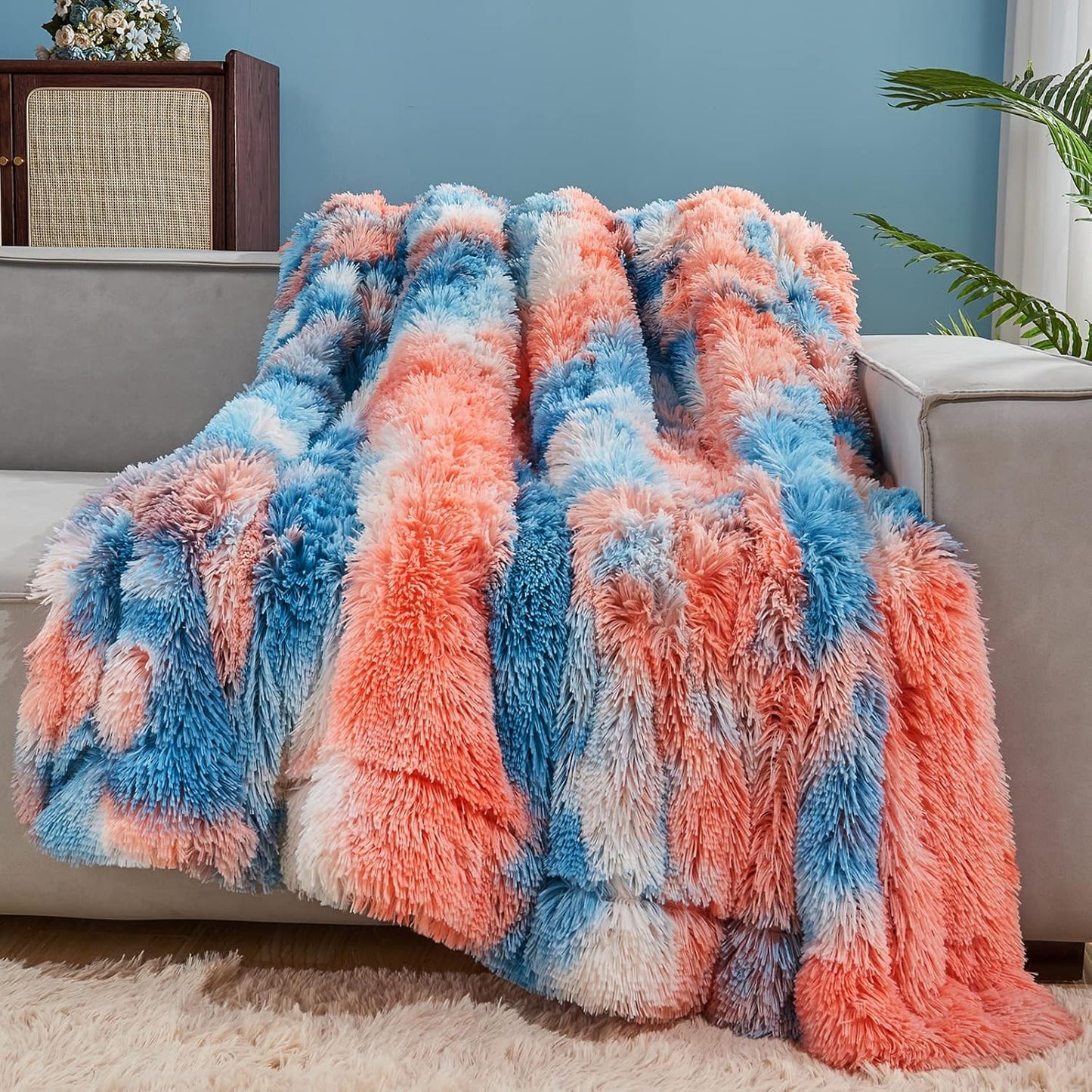 GONAAP Fuzzy Faux Fur Throw Blanket Twin Size Tie-dye Sunset Super Soft Cozy Plush Fuzzy Shaggy Blanket for Couch Sofa Bed (Tie-dye Sunset, Twin(60"x80"))