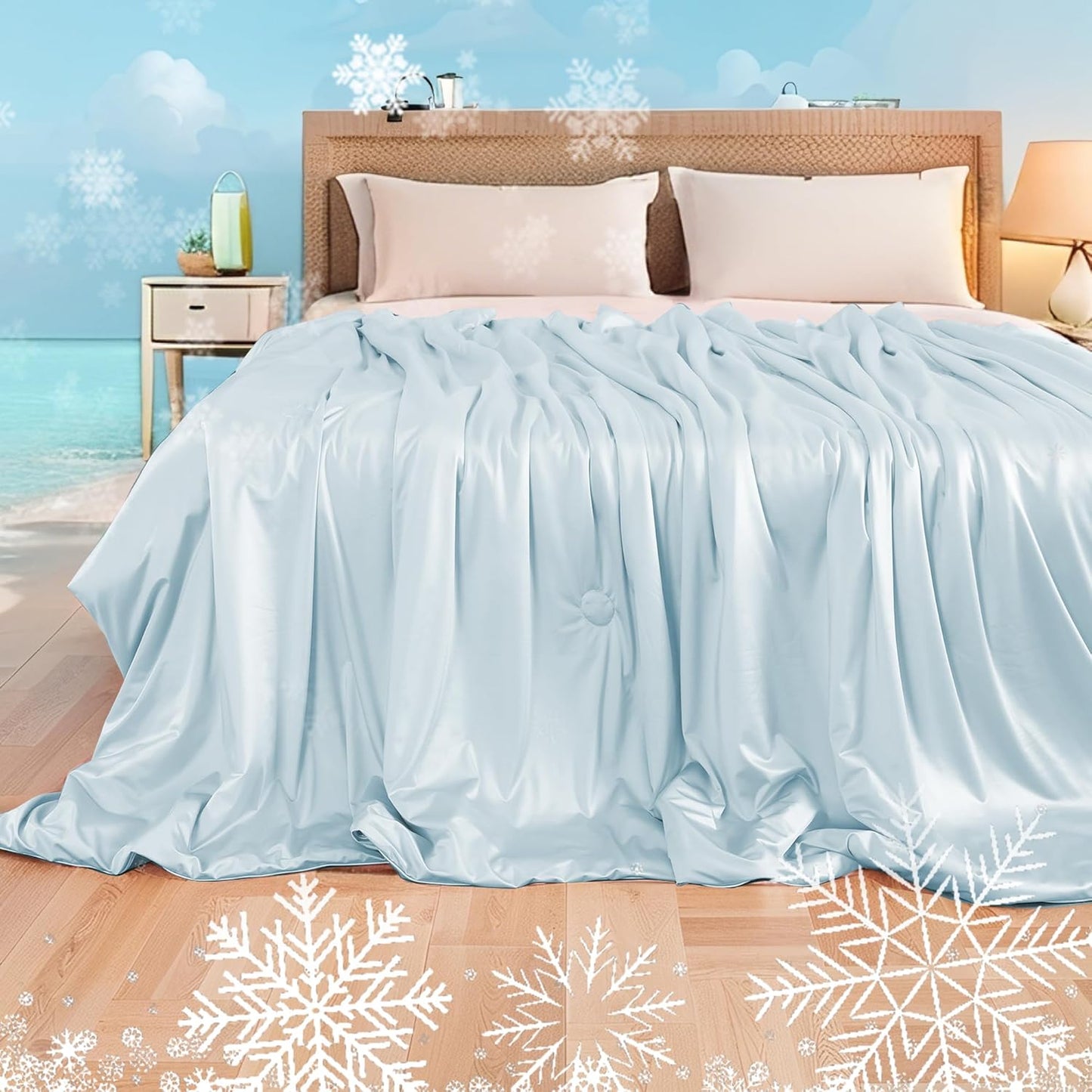 Cooling Comforter Summer Blanket for Hot Sleepers, Silky-Soft & Cool Fiber, All-Season Comfort, Double-Sided Cold Blanket for Night Sweats, Full XL Size 78" x 87", Light Blue
