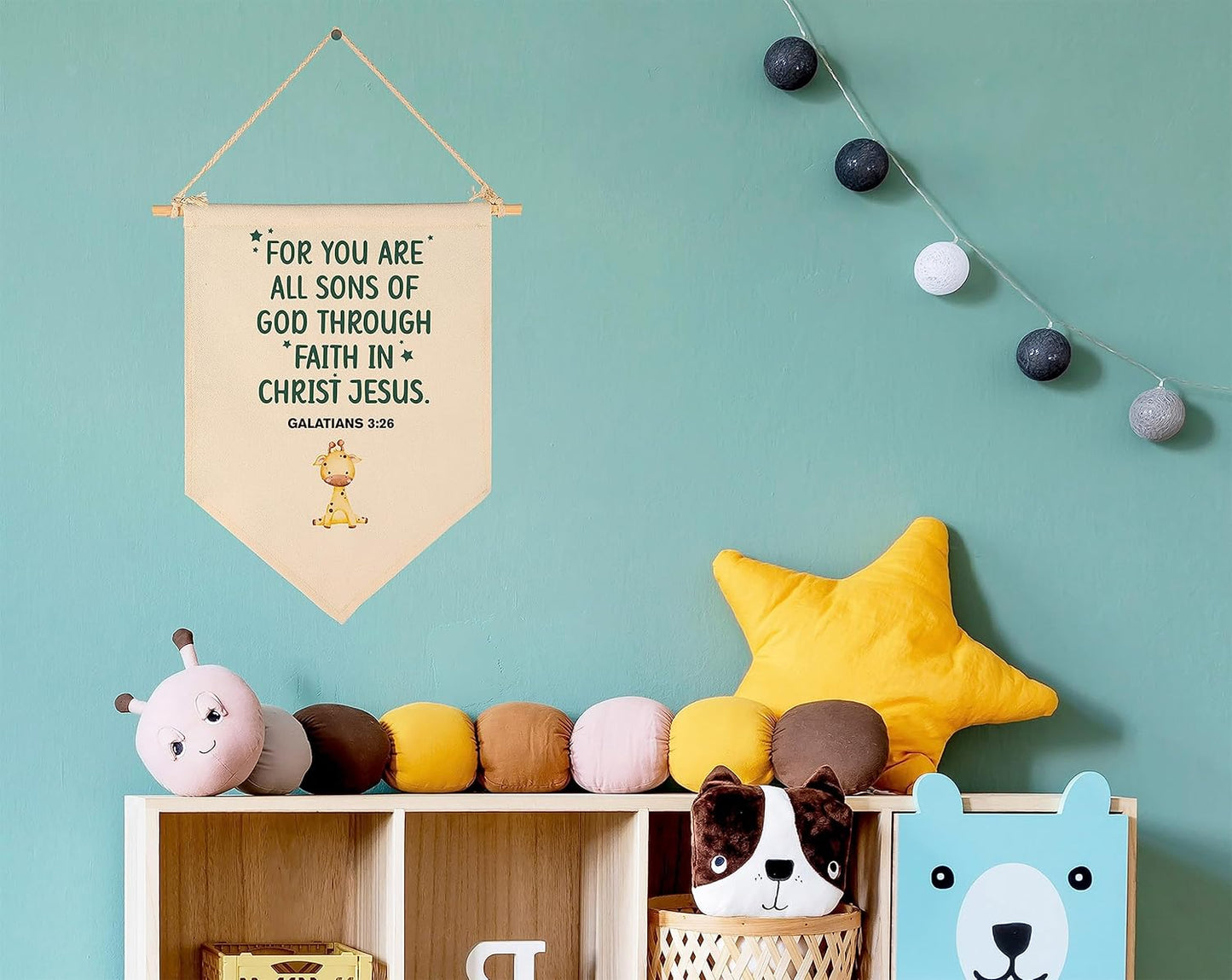 for You Are All Sons of God-Bible Verse Sign-Scripture Decor-Flag Decor Gift For Baby Boys Newborn Kids- Banner Wall Sign Gifts For Nursery Baby Room Playroom Bedroom Front Door