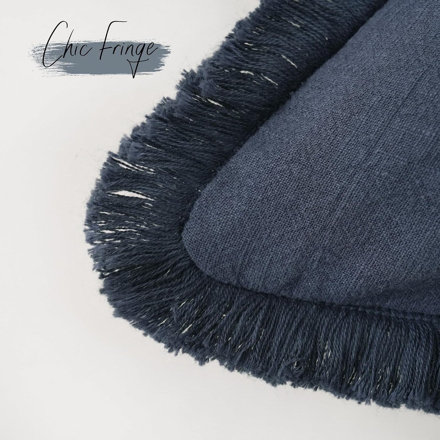 Foindtower Decorative Linen Fringe Throw Pillow Covers Cozy Boho Farmhouse Cushion Cover with Tassels Soft Accent Pillowcase for Chair Sofa Bed Living Room Home Decor, 12×24 Inch, 1PC, Navy Blue