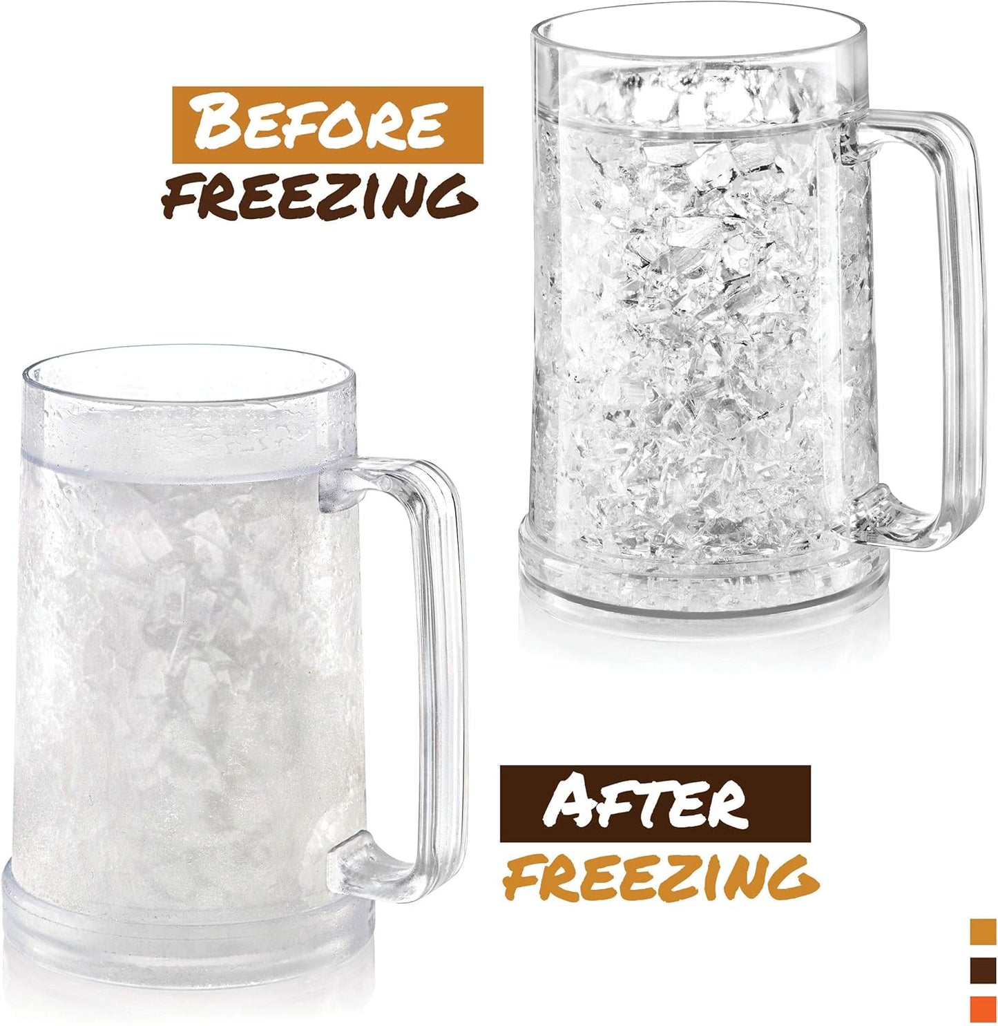 Beer Mugs For Freezer, Double Wall Insulated Plastic Glasses – Freezer Mugs, 16 oz – Perfect Frozen Beer Mugs for Home Bar Accessories, Gifts for Men, 2 Pack