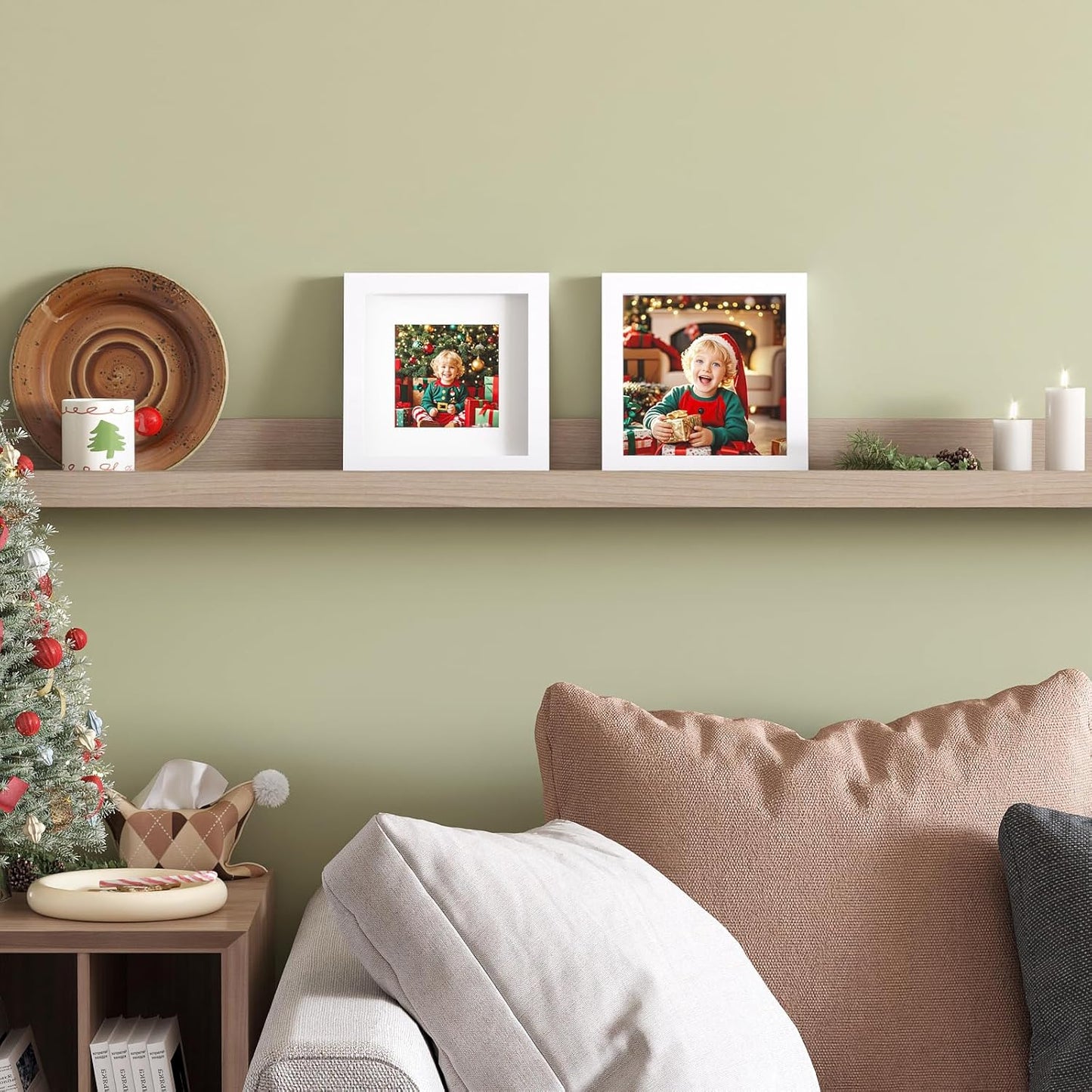 KINLINK 6x6 Picture Frame, White Square Solid Wood Frames for Pictures 4x4 with Mat or 6x6 without Mat, Wall and Tabletop Display Photo Frames White 4 Pack