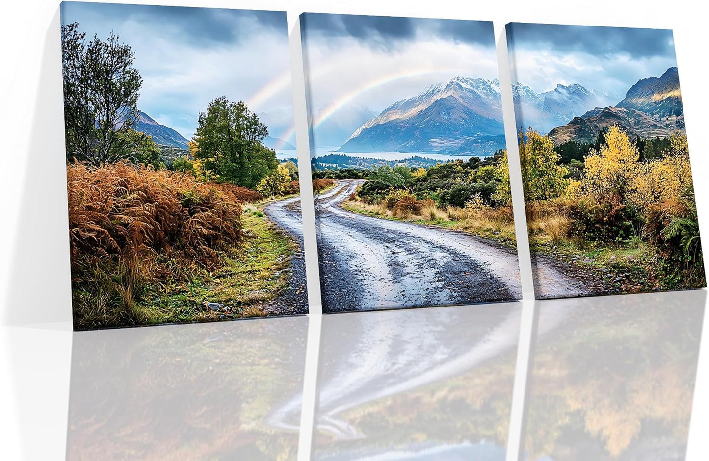Landscape Canvas Wall Art Rainbow and Beautiful Nature Poster Print Countryside Natural Mountain Paths Picture Painting Wall Decor Artwork for Home Bedroom Bathroom Ready to Hang [36''W x 16''H]