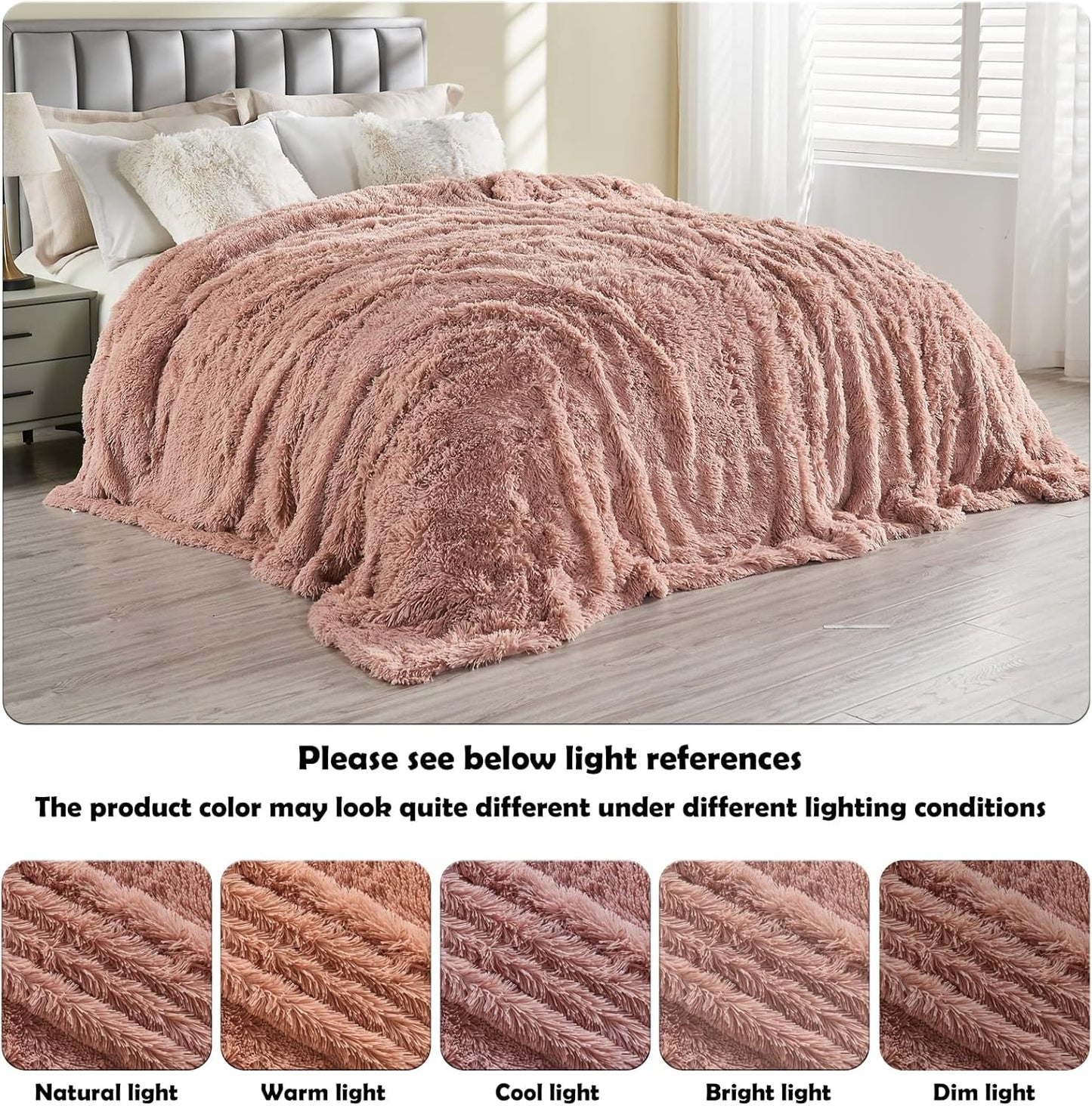 GONAAP Fuzzy Faux Fur Throw Blanket Twin Size Pink Super Soft Cozy Plush Fuzzy Shaggy Blanket for Couch Sofa Bed (Pink, Twin(60"x80"))