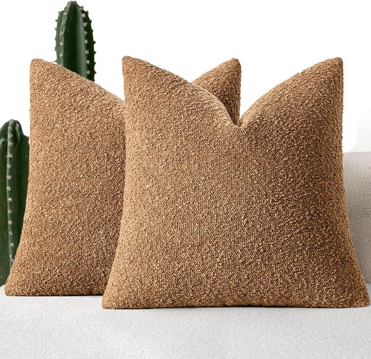 MIULEE 20x20 Inch Decorative Pillow Covers for Couch Bed Set of 2 Textured Boucle Neutral Winter Throw Pillows Brown Accent Solid Cushion Vintage Pillowcases Sofa Livingroom Home Decor