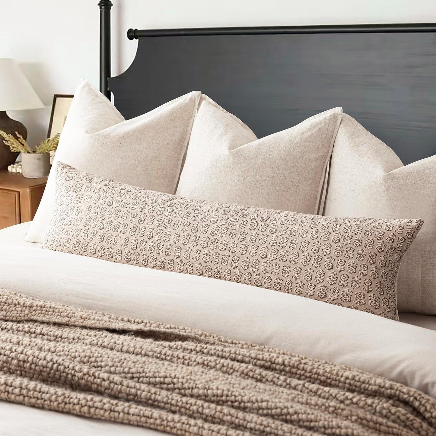 Foindtower Set of 2 Decorative Long Body Lumbar Throw Pillow Covers Vintage Accent Farmhouse Cushion Covers Neutral Home Decor for Sofa Couch Chair Bedroom Living Room,14×36 Inch,Ivory Beige