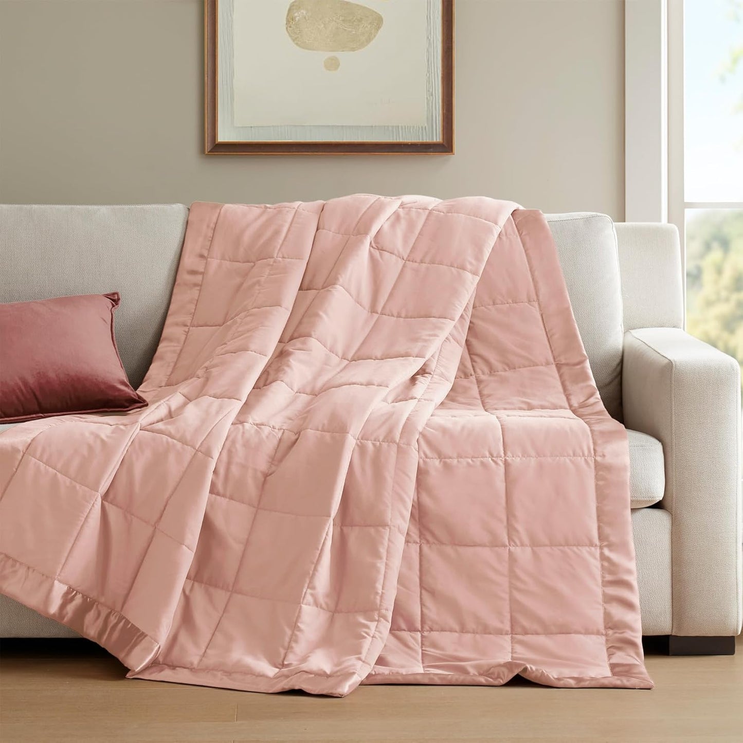 Madison Park Windom Down Alternative Blanket, Premium 3M Scotchgard Moisture Wicking Treatment, Lightweight and Soft Bed Cover For All Season, Satin Trim, Blush Twin