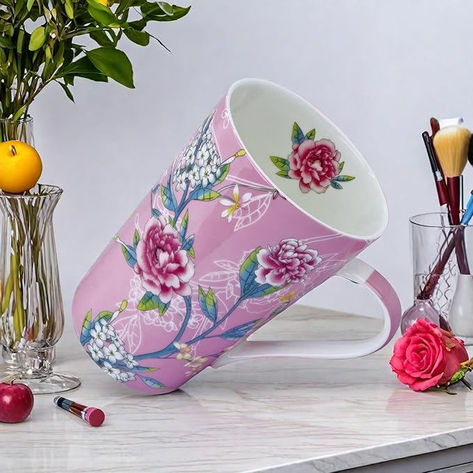 13oz Floral Coffee Mugs for Women Bone China Coffee Mug Cute Mugs Christmas Birthday Gifts for Mom Friends