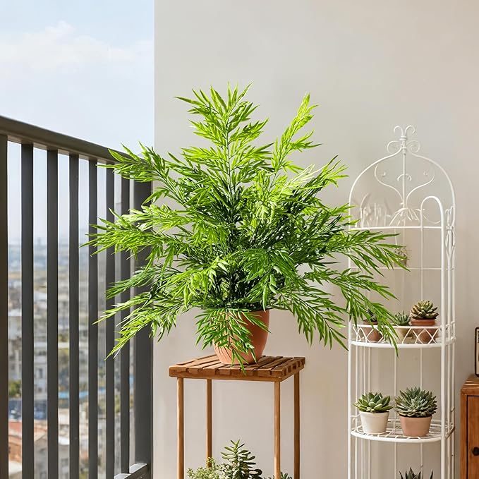 2 Pack Artificial Fern Plants in Pots Artificial Boston Ferns Potted Plants Faux Fern Bush Plant Shrubs Greenery for Outdoor Indoor Porch Patio Farmhouse Garden Living Room Office Table Decor (Type 3)