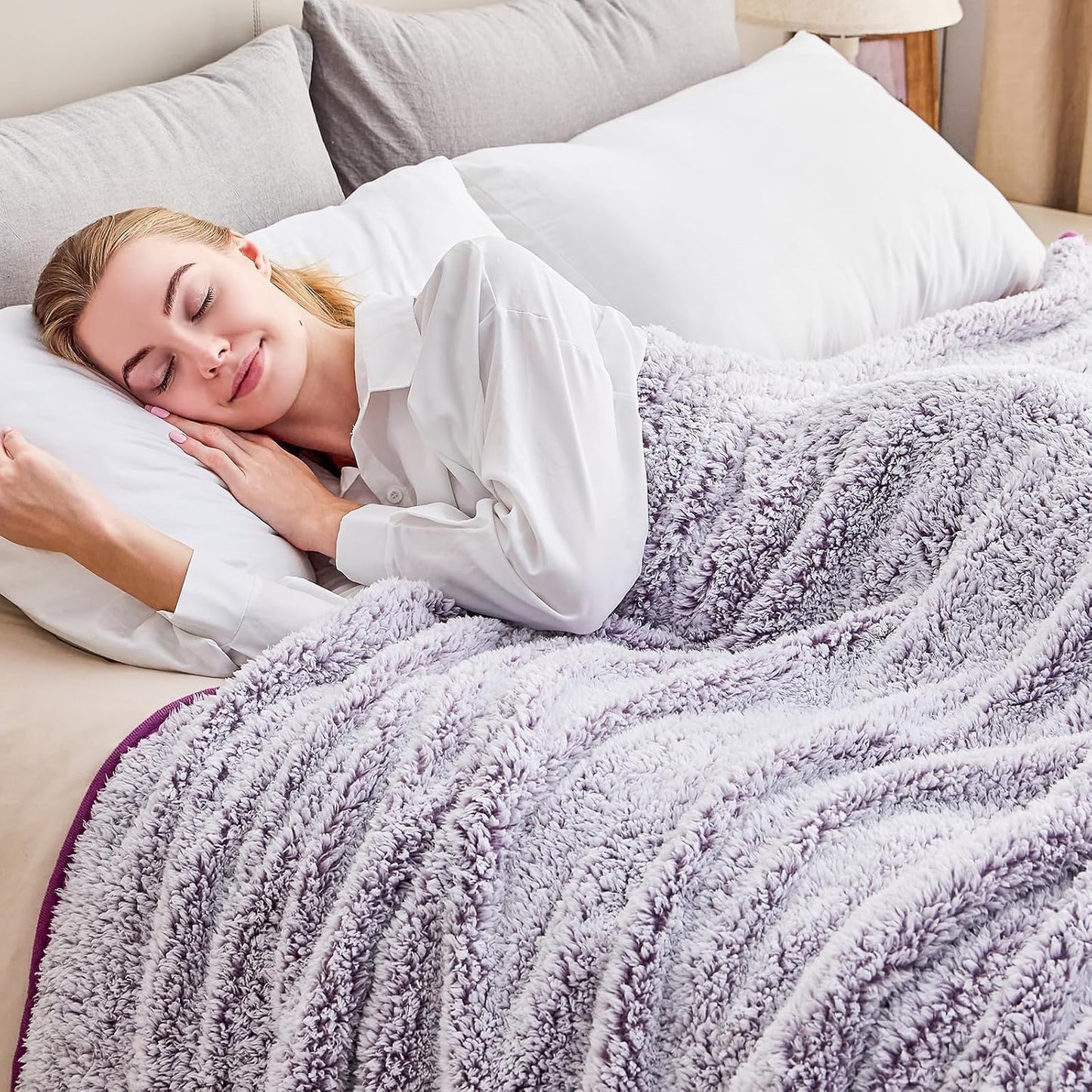 EMME Fleece Twin Blanket, 60x80in, Plush Purple, Soft, Lightweight, Reversible, Warm