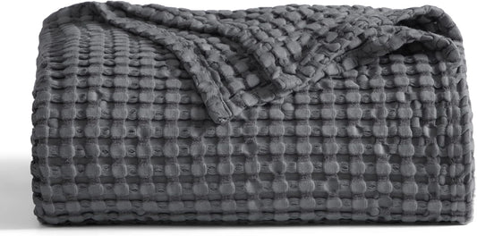 Bedsure Cooling Cotton Waffle Twin XL Blanket - Lightweight Breathable Blanket of Rayon Derived from Bamboo for Hot Sleepers, Luxury Throws for Bed, Couch and Sofa, Dark Grey, 66x90 Inches