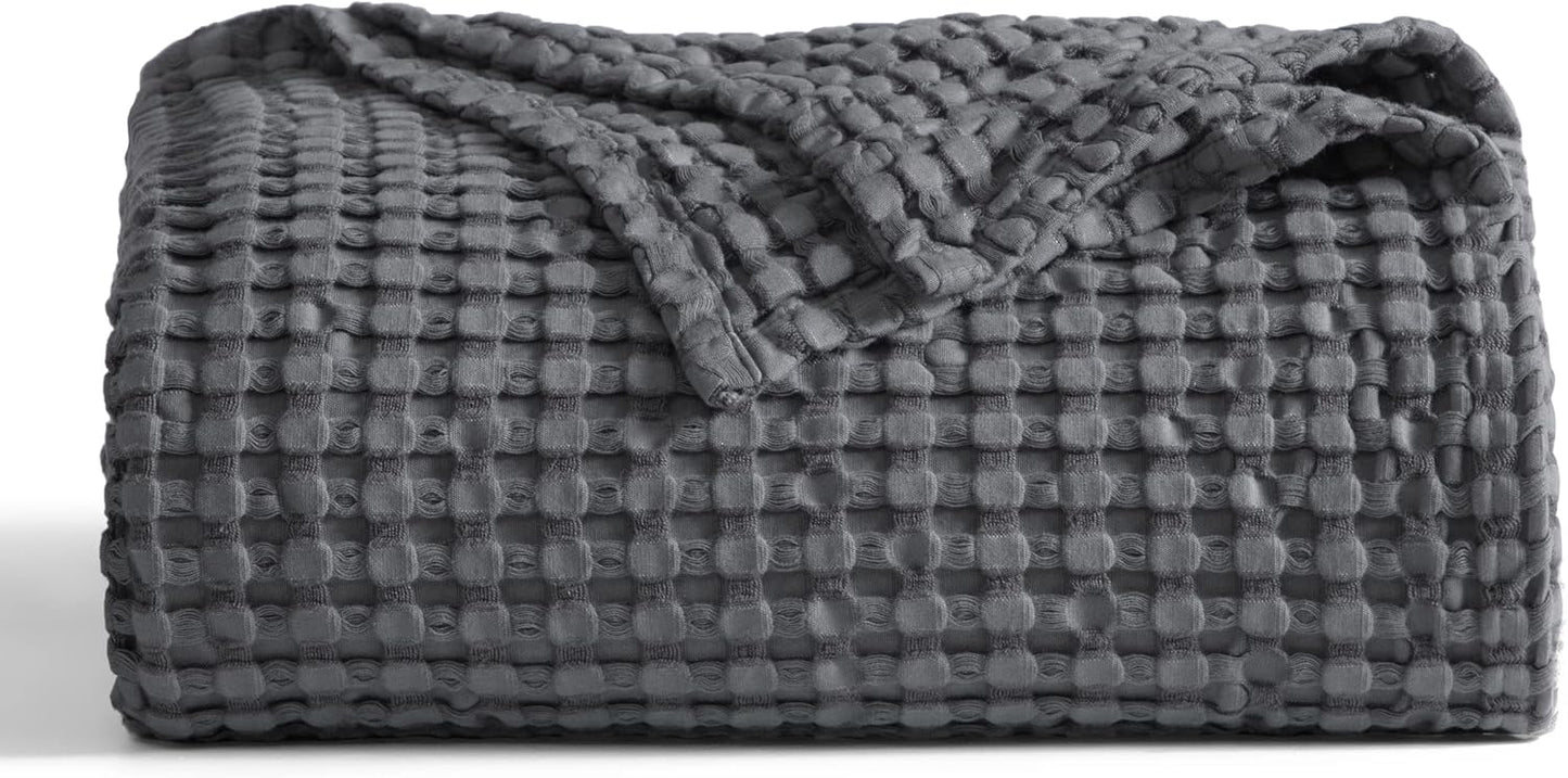 Bedsure Cooling Cotton Waffle Queen Size Blanket - Lightweight Breathable Summer Blanket of Rayon Derived from Bamboo for Hot Sleepers, Luxury Throws for Bed, Couch and Sofa, Dark Grey, 90x90 Inches