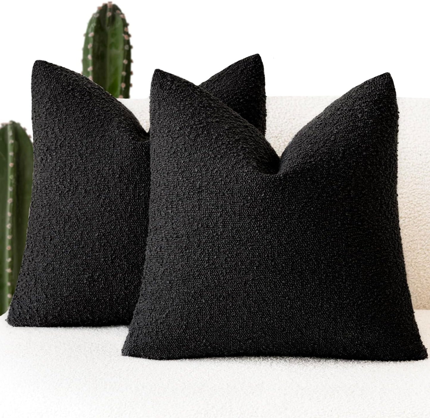 Foindtower Set of 2, Decorative Textured Boucle Throw Pillow Covers Accent Solid Pillow Cases Neutral Soft Cozy Couch Cushion Case for Chair Sofa Bedroom Living Room Home Decor 20 x 20 Inch Black