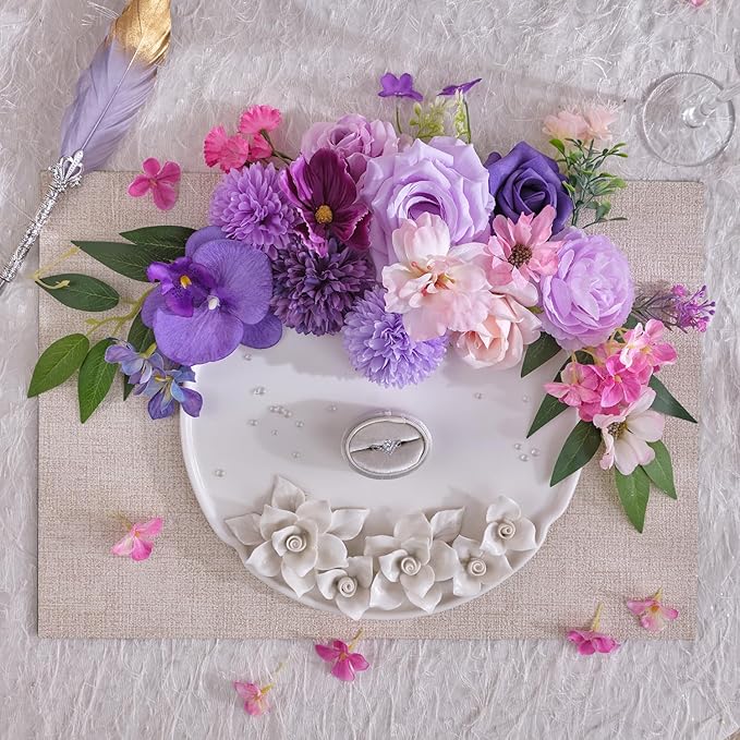 TINGE TIME Fake Flowers Artificial Flowers Peonies Bulbous Chrysanthemum Daisy Hydrangea Sunflower Violets Dahlia Daffodils Epiphyllum Orchid Cherry Blossom Camellia Leyaron (Purple)