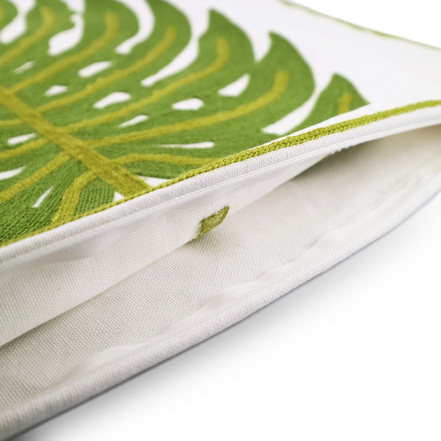Embroidery Throw Pillow Cover 18x18 Home Decor Green Leaf Floor Pillow Cover for Couch 100% Cotton Cushion Cover Pillowcase Tropical Monstera Leaves Embroidered 45x45cm, 1 Piece