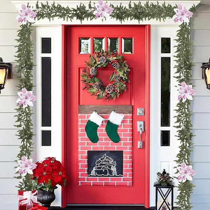 1 Pcs Christmas Real Touch Cedar Garland, 9 Ft Green Cedar Garland with Soft Thickness Pine, Artificial Garlands for Christmas Mantel Decor, Fireplace, Stair and Table Decorations