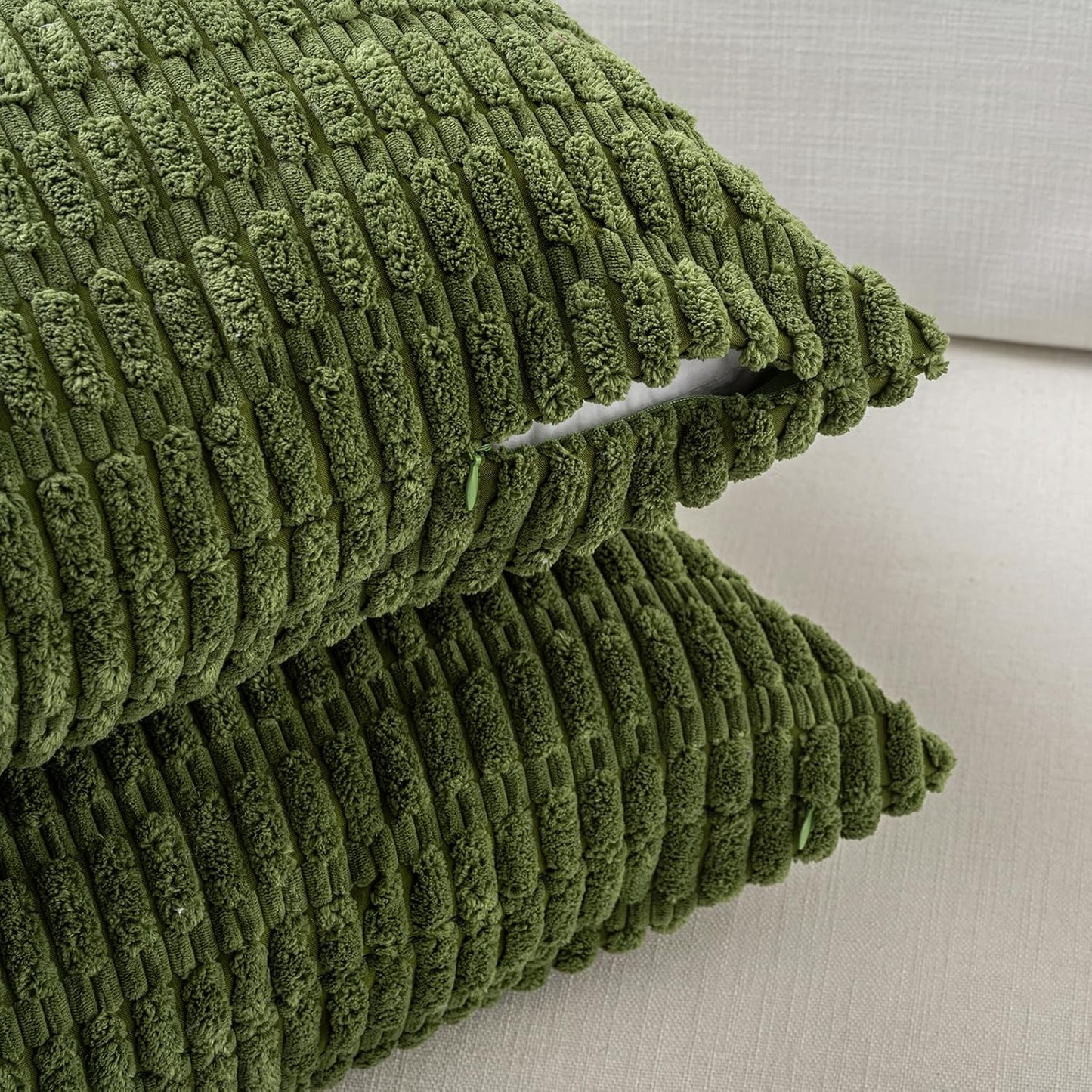Fancy Homi Set of 4 Green Lumbar Rectangle Decorative Throw Pillow Covers 12x24 Inch for Couch Bed Chair, Aesthetic Boho Room Decor, Soft Fuzzy Thick Corduroy Textured Cushion Case 30x60cm