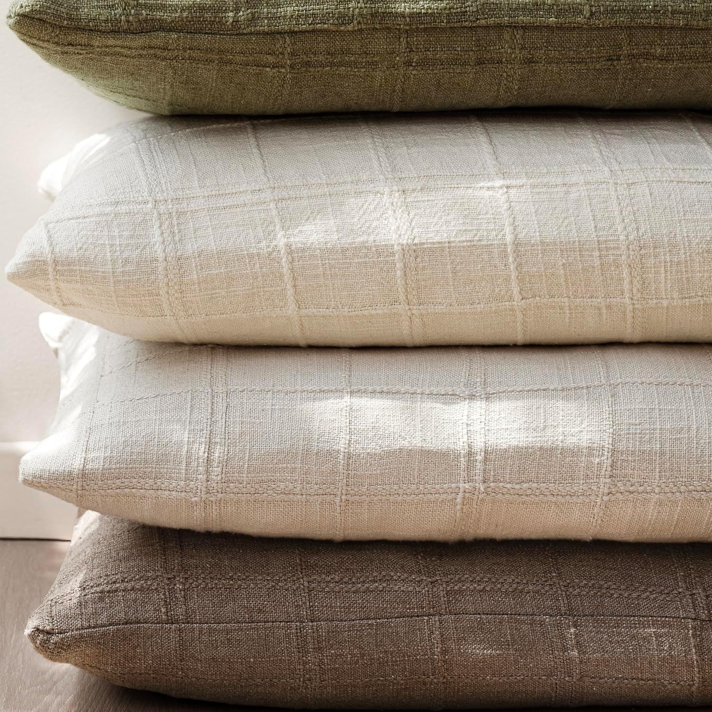 Foindtower Set of 2 Decorative Linen Check Throw Pillow Covers Neutral Farmhouse Vintage Cushion Covers Modern Boho Home Decor for Sofa Chair Couch Bedroom Living Room,26×26 Inch,Taupe Grey