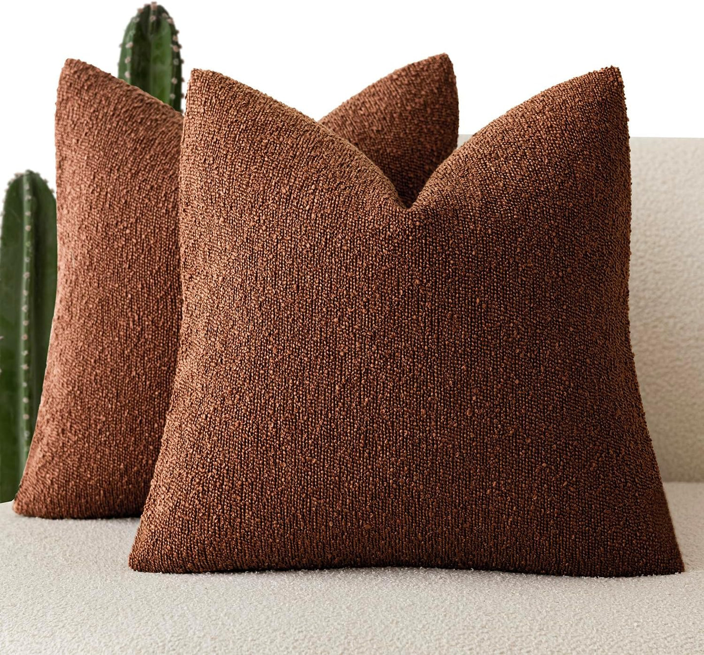 Foindtower Pack of 2 Textured Boucle Throw Pillow Covers Accent Solid Pillow Cases Cozy Soft Decorative Couch Cushion Case for Chair Sofa Bedroom Living Room Home Decor 20x20 Inch Red Taupe