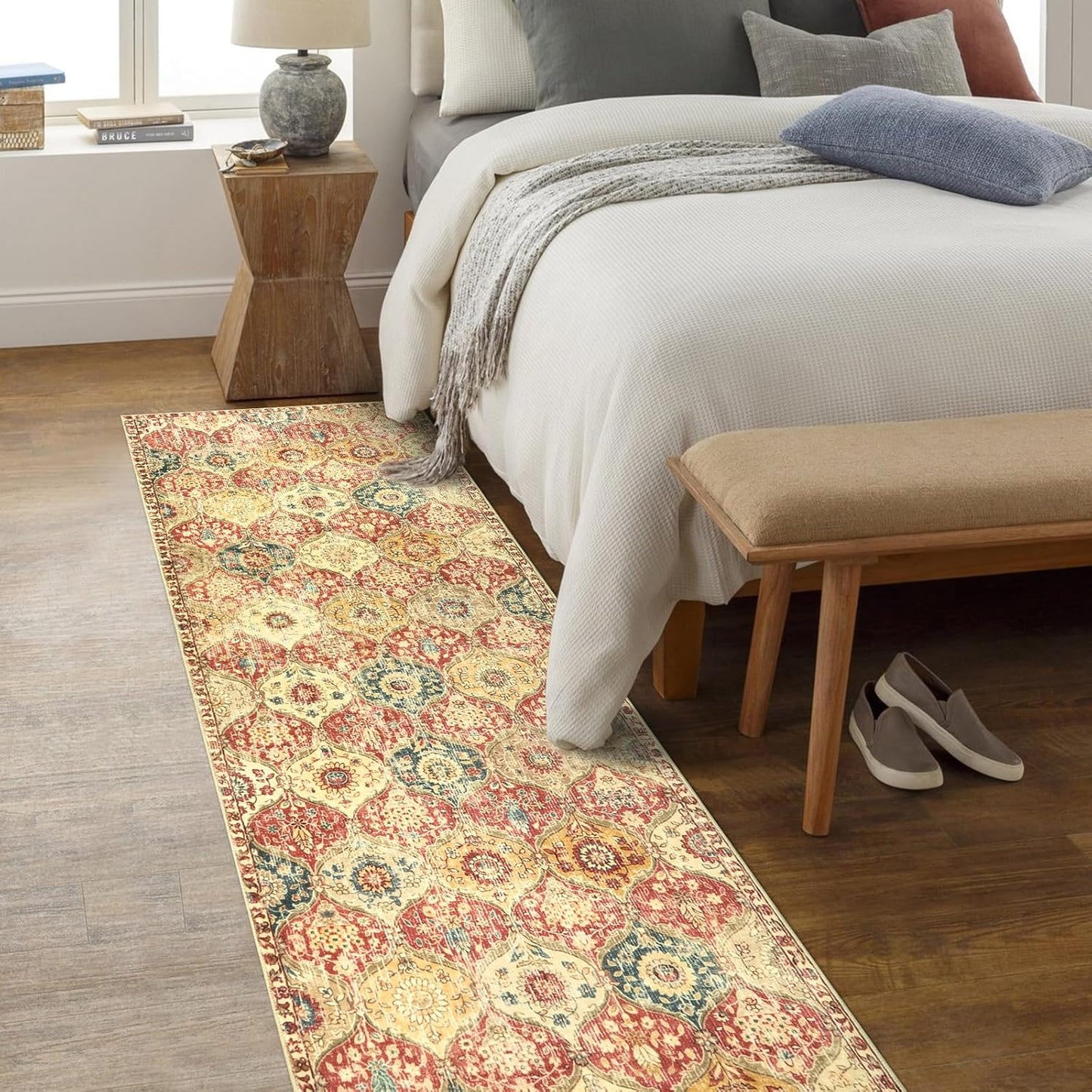 Lahome Moroccan Hallway Rug, 2'5''x8' Kitchen Runner Rugs Non Skid Washable Runners for Hallways, Ultra-Thin Oriental Carpet for Entryway Laundry Room Bedroom Bathroom, Red/Orange