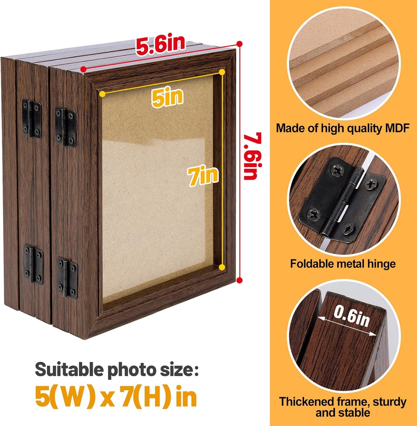 Biggun 5x7in 5 Folding Accordion Picture Frame - Foldable Hinged Collage Photo Frames for Tabletop Display Multiple Family Pictures Birthday Father's Day Gifts (Brown)