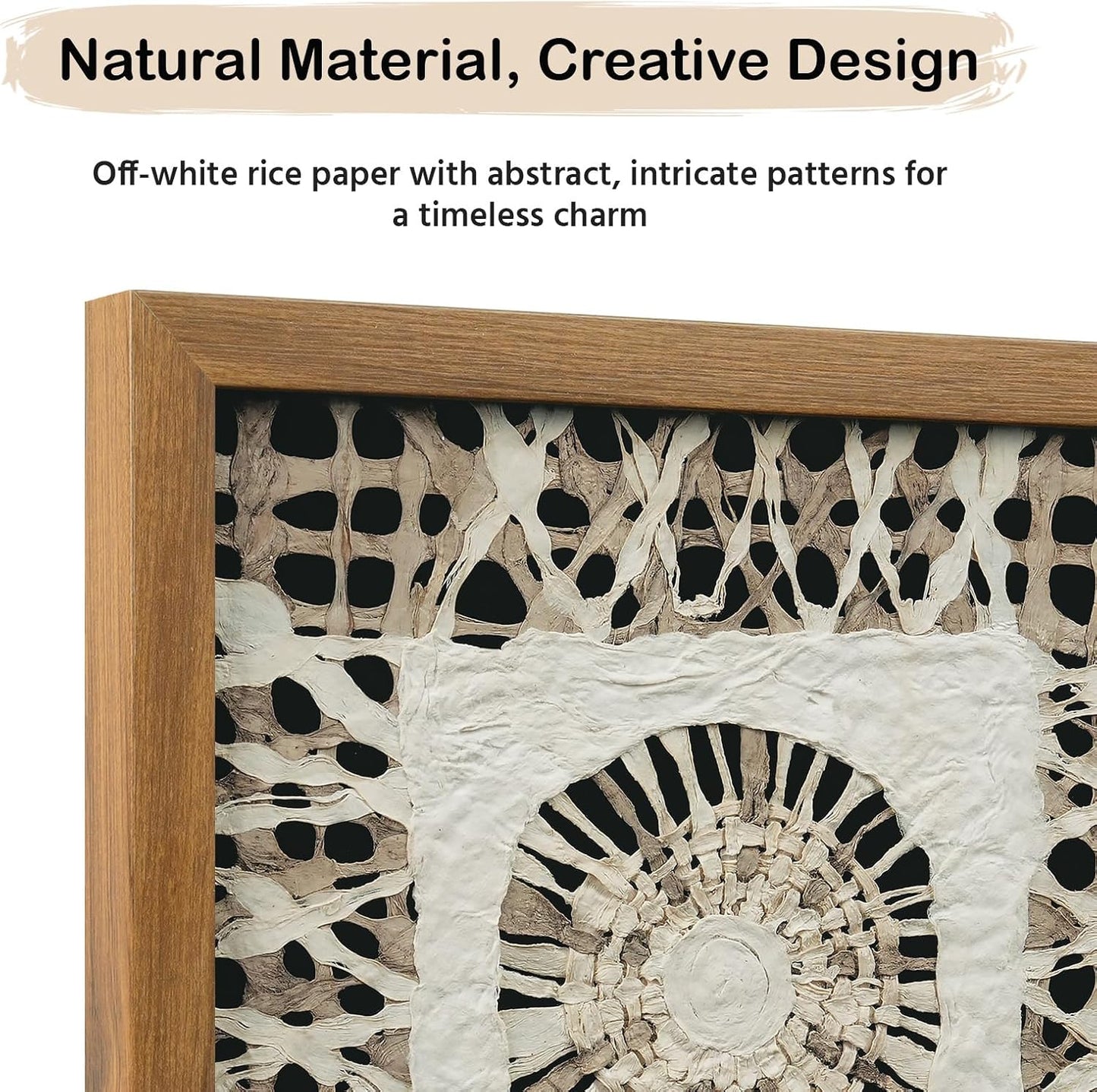 FOLKOR Boho Wall Art Living Room Decor, 12" Abstract Framed Artwork, Handmade Rice Paper Shadow Box Wall Hanging Sculpture for Contemporary Home Office Bedroom Coffee Shop