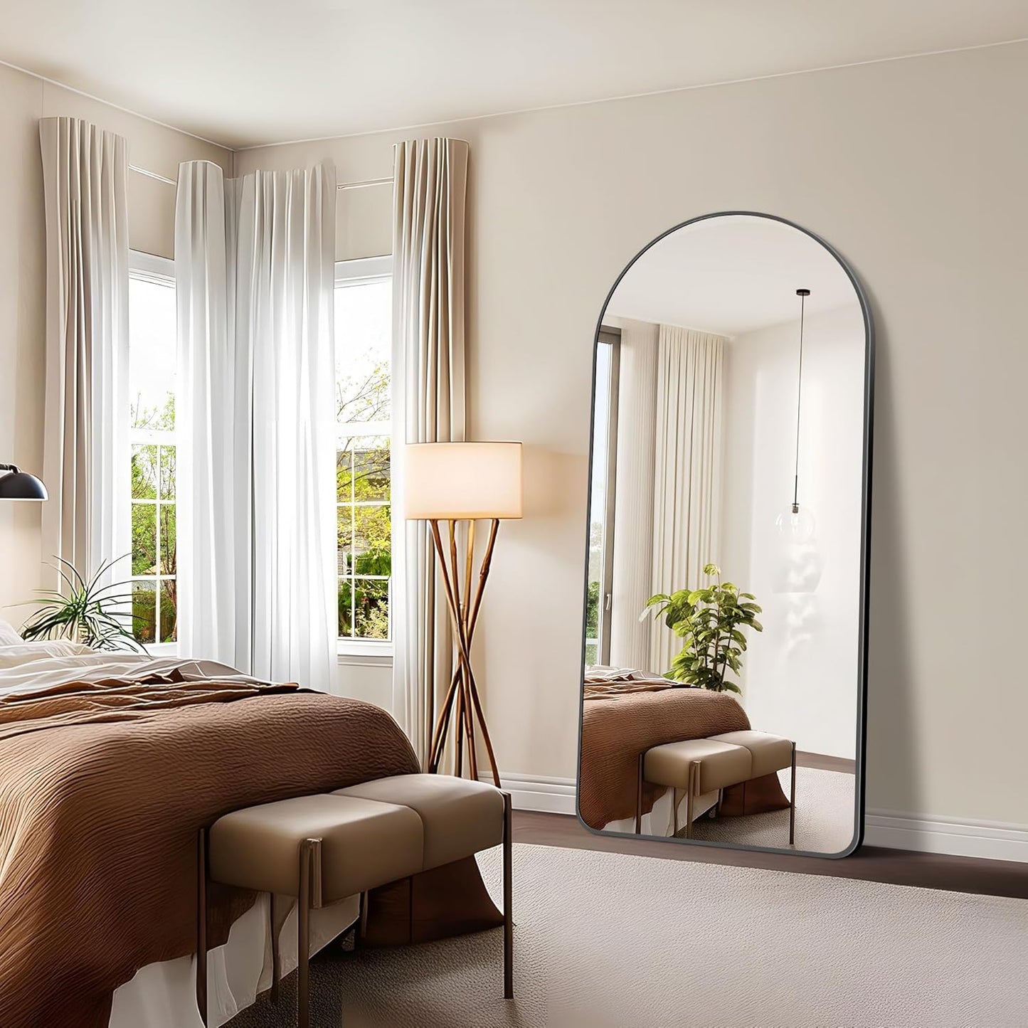 FORBATH Large Arched Wall Mirror 60x30 Inch, Black Arched Full Length Mirror with Aluminum Frame for Bedroom, Fireplace,Entryway,Living Room,Home Decor,Hanging or Leaning Against Wall