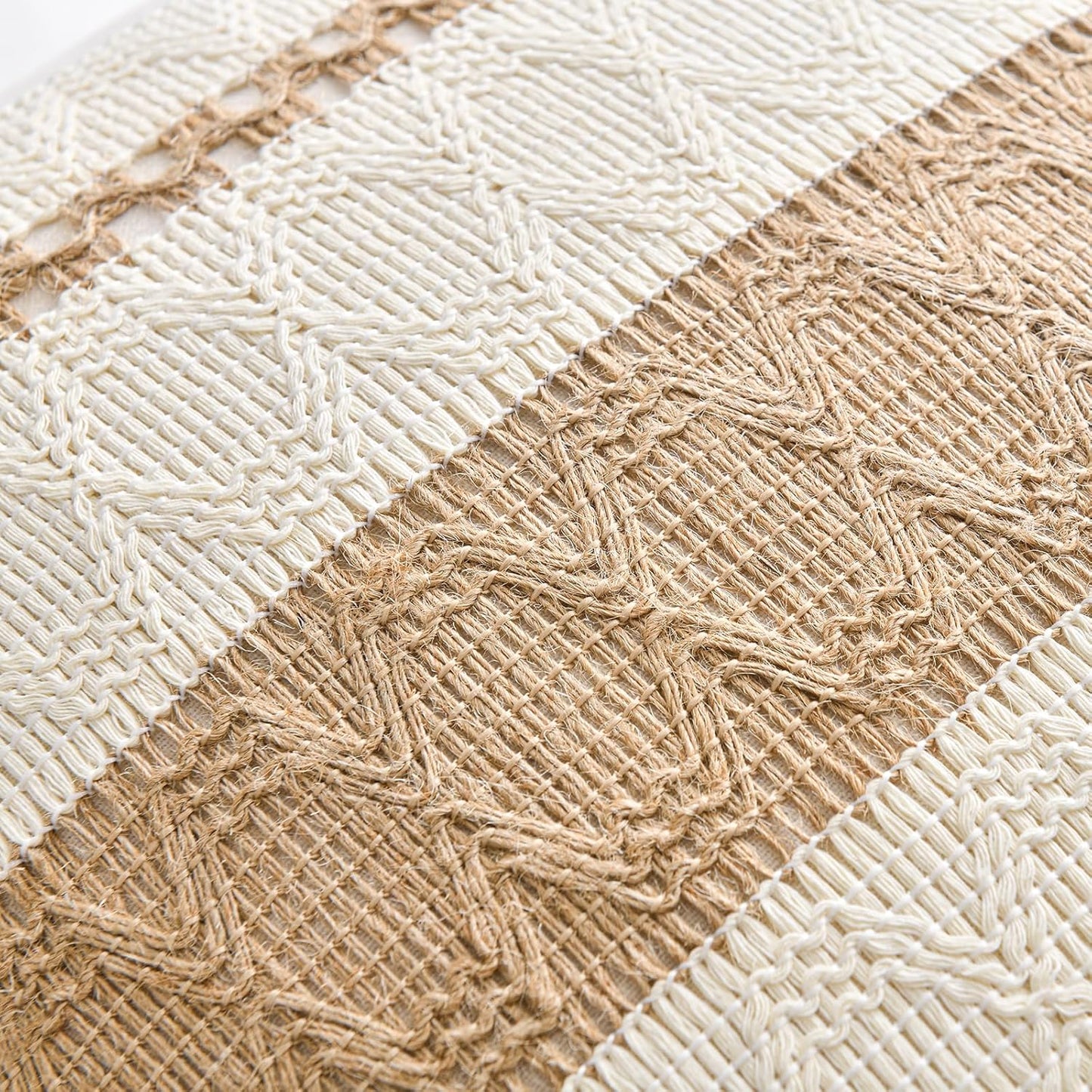 Fancy Homi Set of 2 Boho Neutral Big Decorative Throw Pillow Cover 24x24 Inch for Couch Bed Bedroom, Aesthetic Modern Organic Farmhouse Room Decor, Soft Cotton Accent Macrame Woven Tan Cushion Case