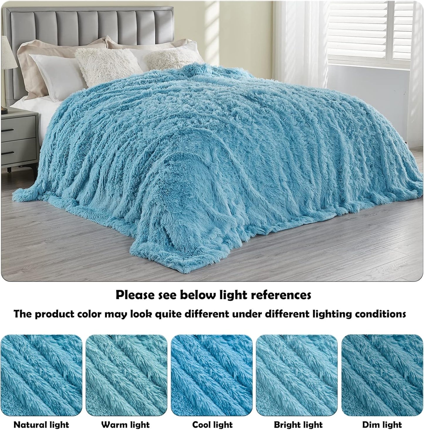 GONAAP Fuzzy Faux Fur Throw Blanket Sky Blue Super Soft Cozy Plush Fuzzy Shaggy Blanket for Couch Sofa Bed (Sky Blue, Throw(50"x60"))