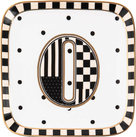 MACKENZIE-CHILDS Monogram Dish, Decorative Ceramic Letter Plate, 5 3/4" Square, O