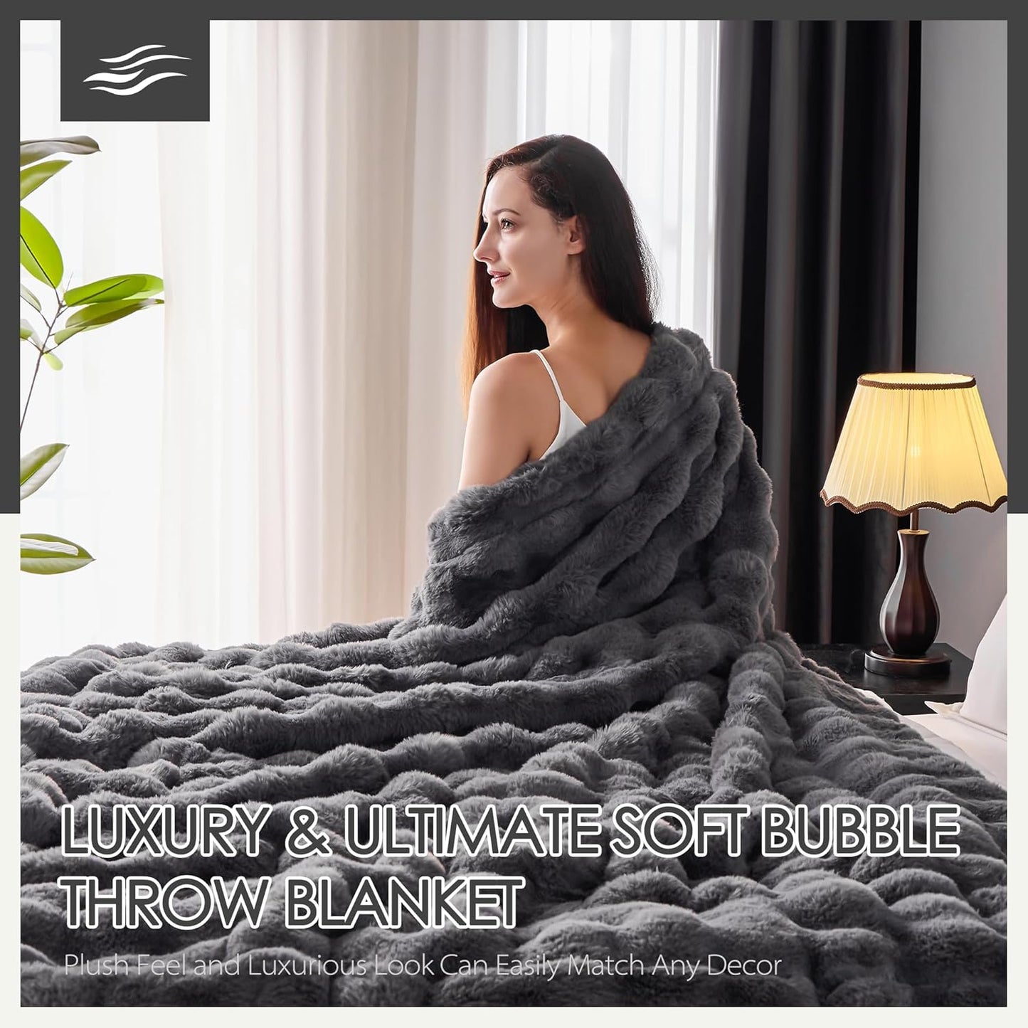 Luxury 1000GSM Faux Rabbit Fur Throw Blanket, Super Heavy Warm Cozy Blankets for Couch Bed Sofa, Bubble Plush Fuzzy Elegant Soft Reversible Mink Blanket for Living Room Bedroom, Grey