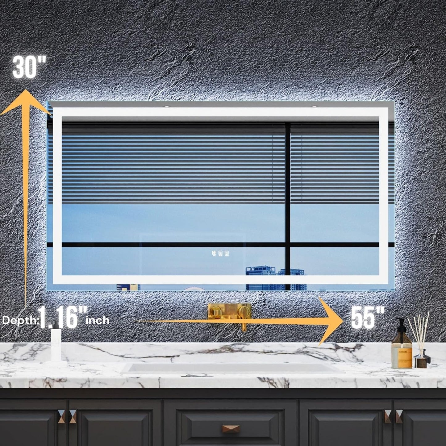 LED Bathroom Mirror 55"x 30",Front Lit and Backlit Bathroom Mirror with Lights,Stepless Dimmable,Anti-Fog, Shatter-Proof, Memory, 3 Colors Lighted Vanity Mirror (Horizontal/Vertical)